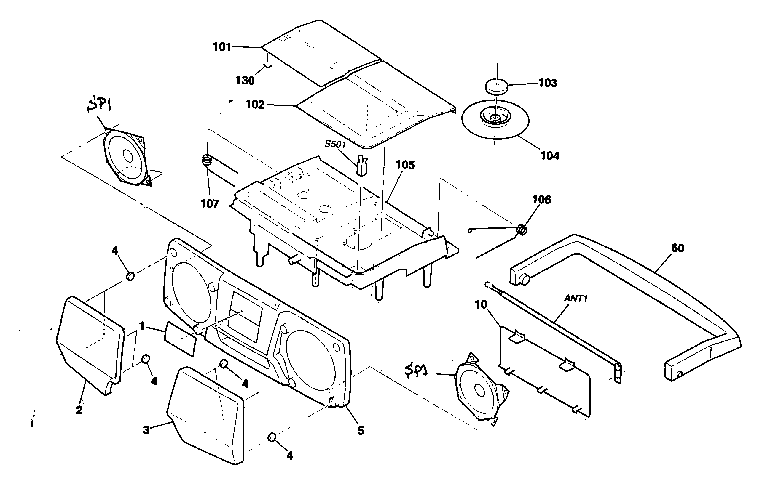 Sony CFD-S39 cabinet parts diagram