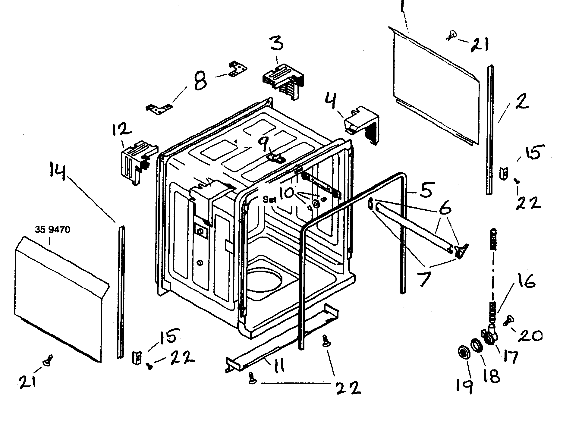 Bosch SHU43C02UC/14 tank assy diagram