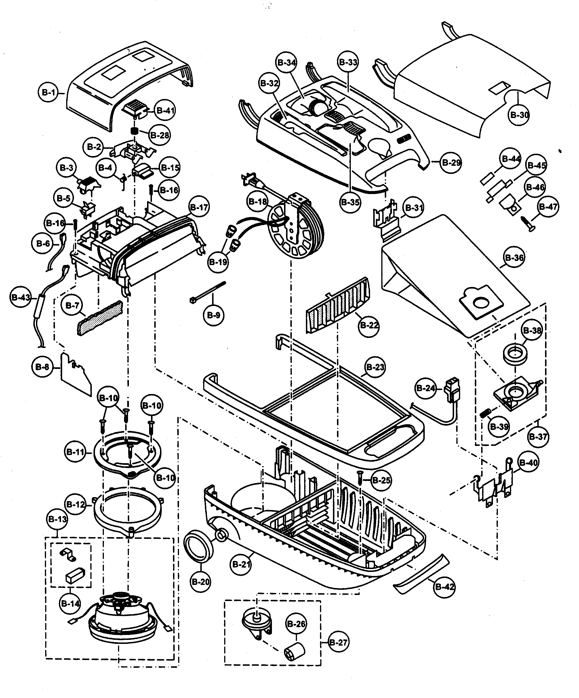 Panasonic MC-V964000 canister/motor assy diagram
