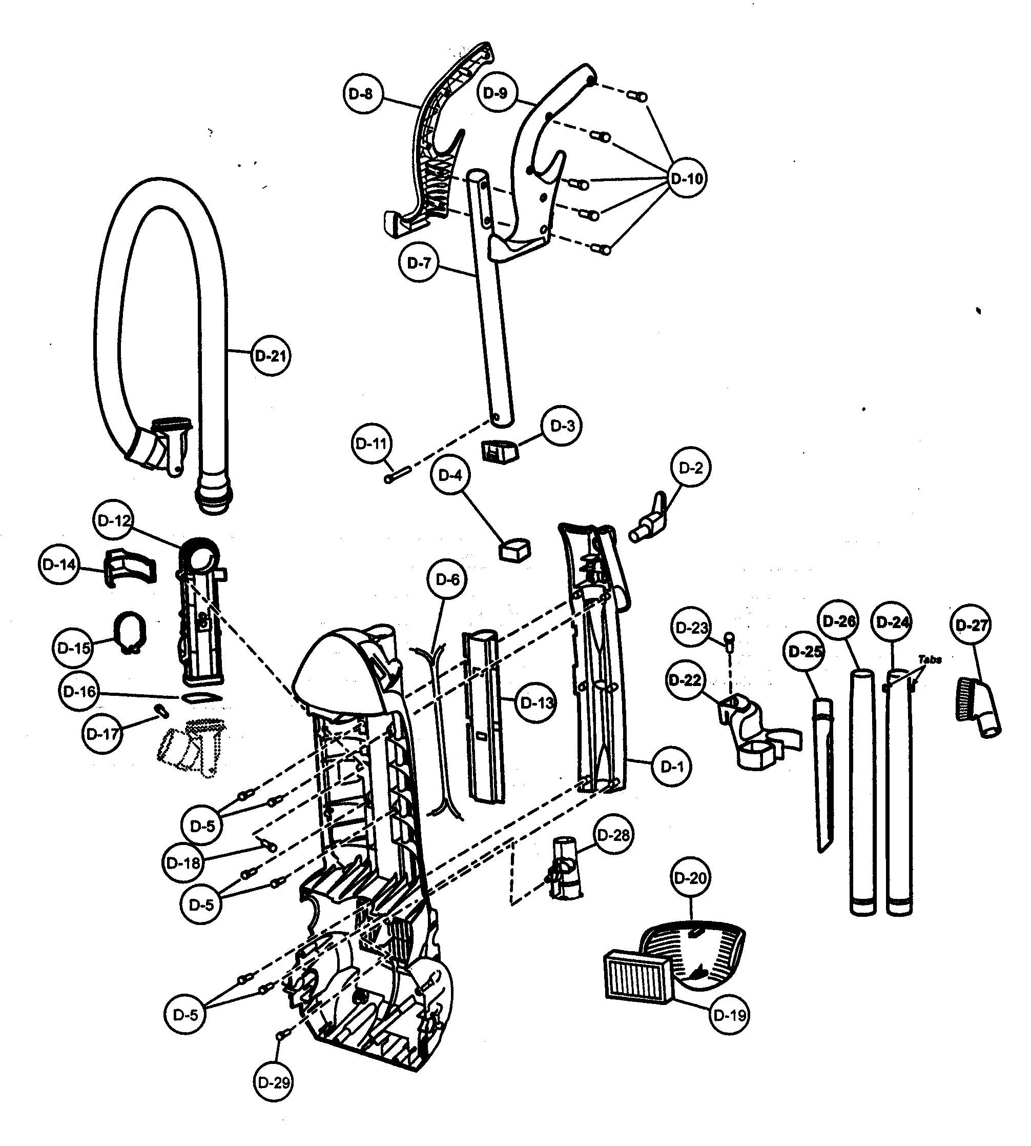 Panasonic MC-V757200 body/handle/rear dust compartment diagram
