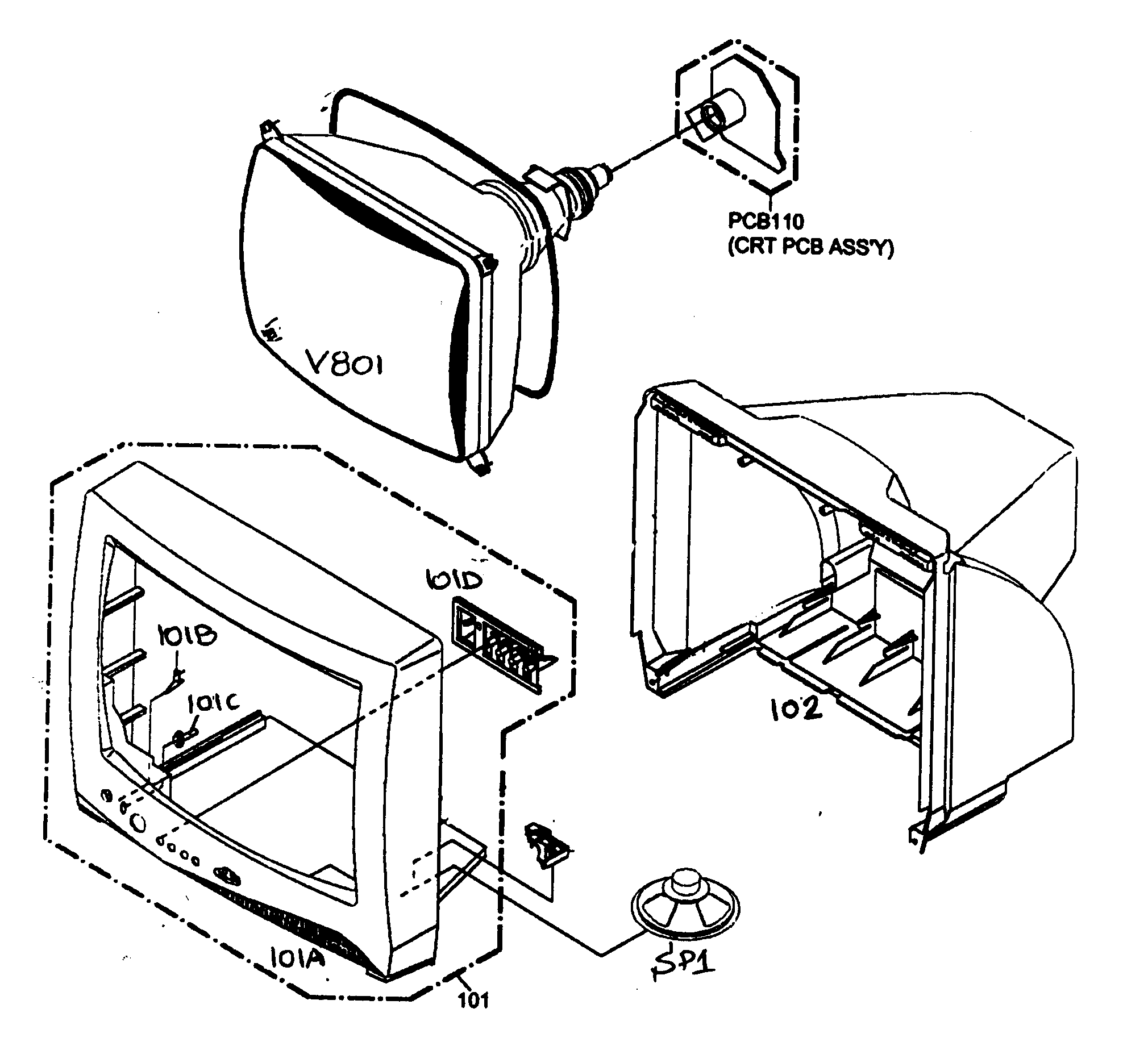 Toshiba 13A23W cabinet parts diagram