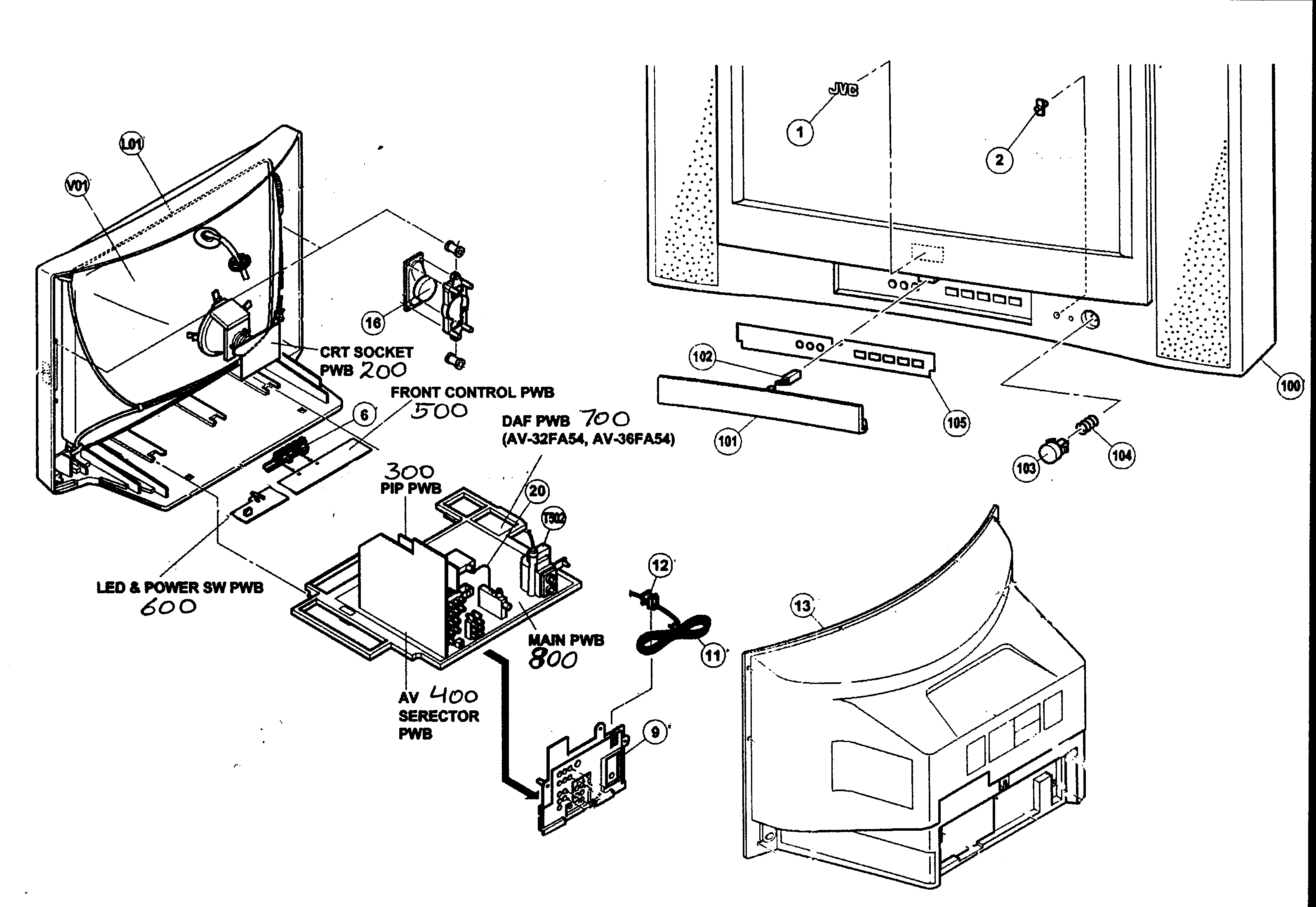 JVC AV-32FA54/AYA cabinet parts diagram