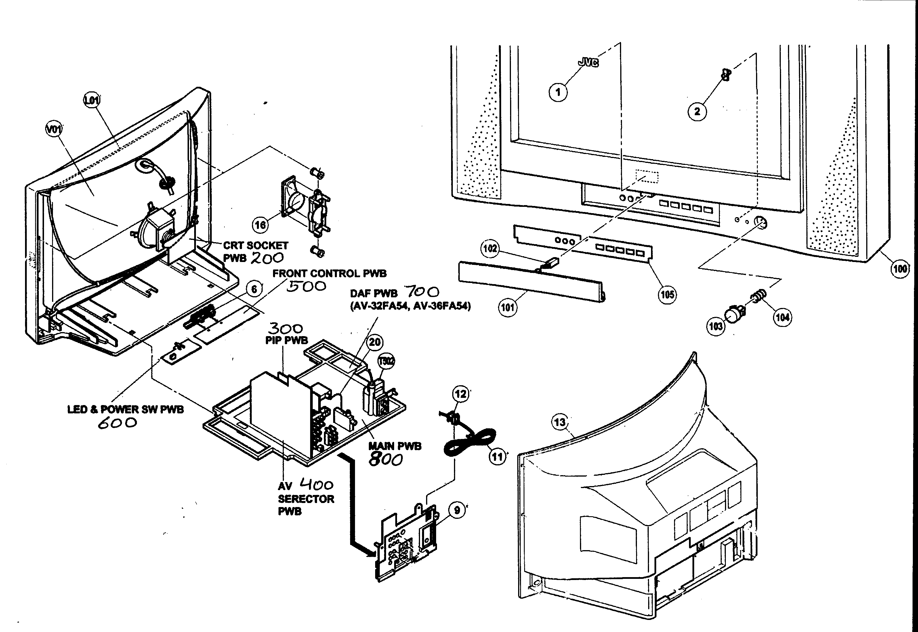 JVC AV-36FA54/AYA cabinet parts diagram