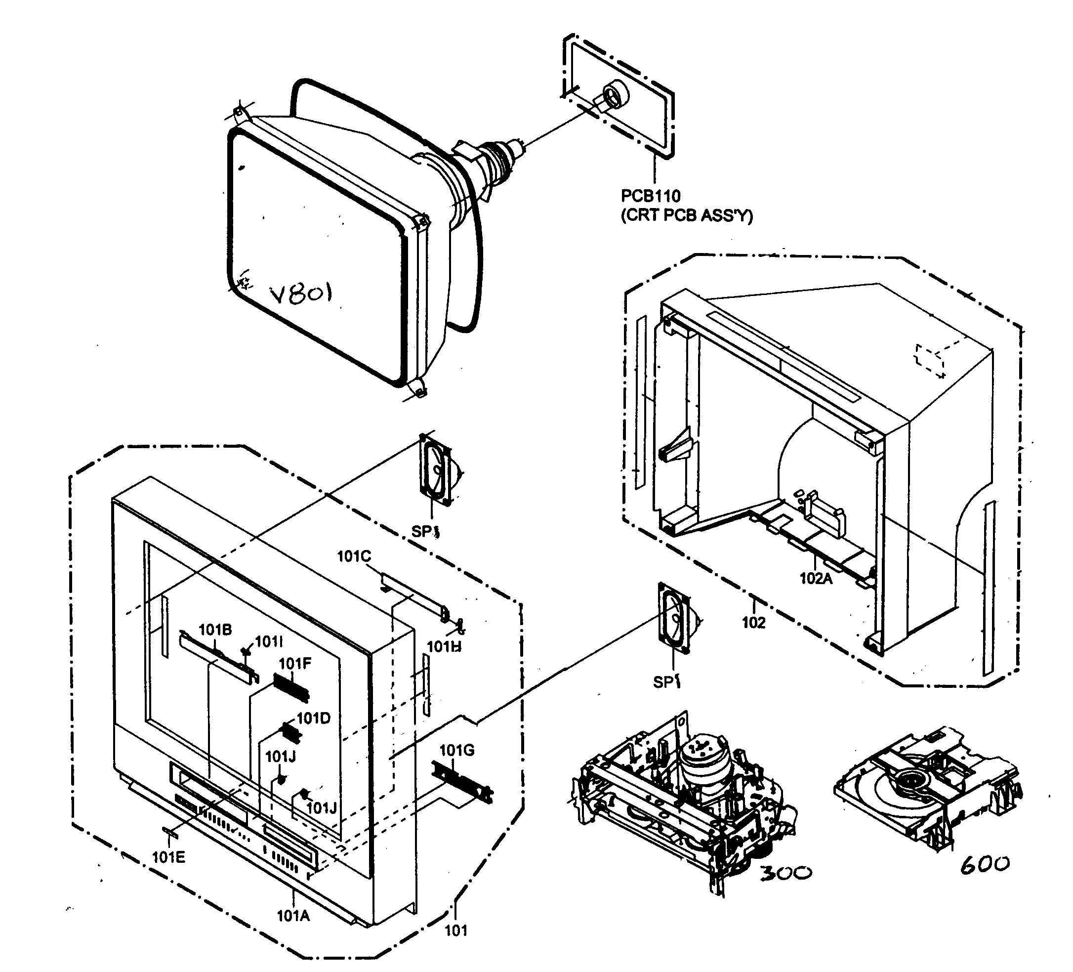 RCA 24F500TDV cabinet parts diagram