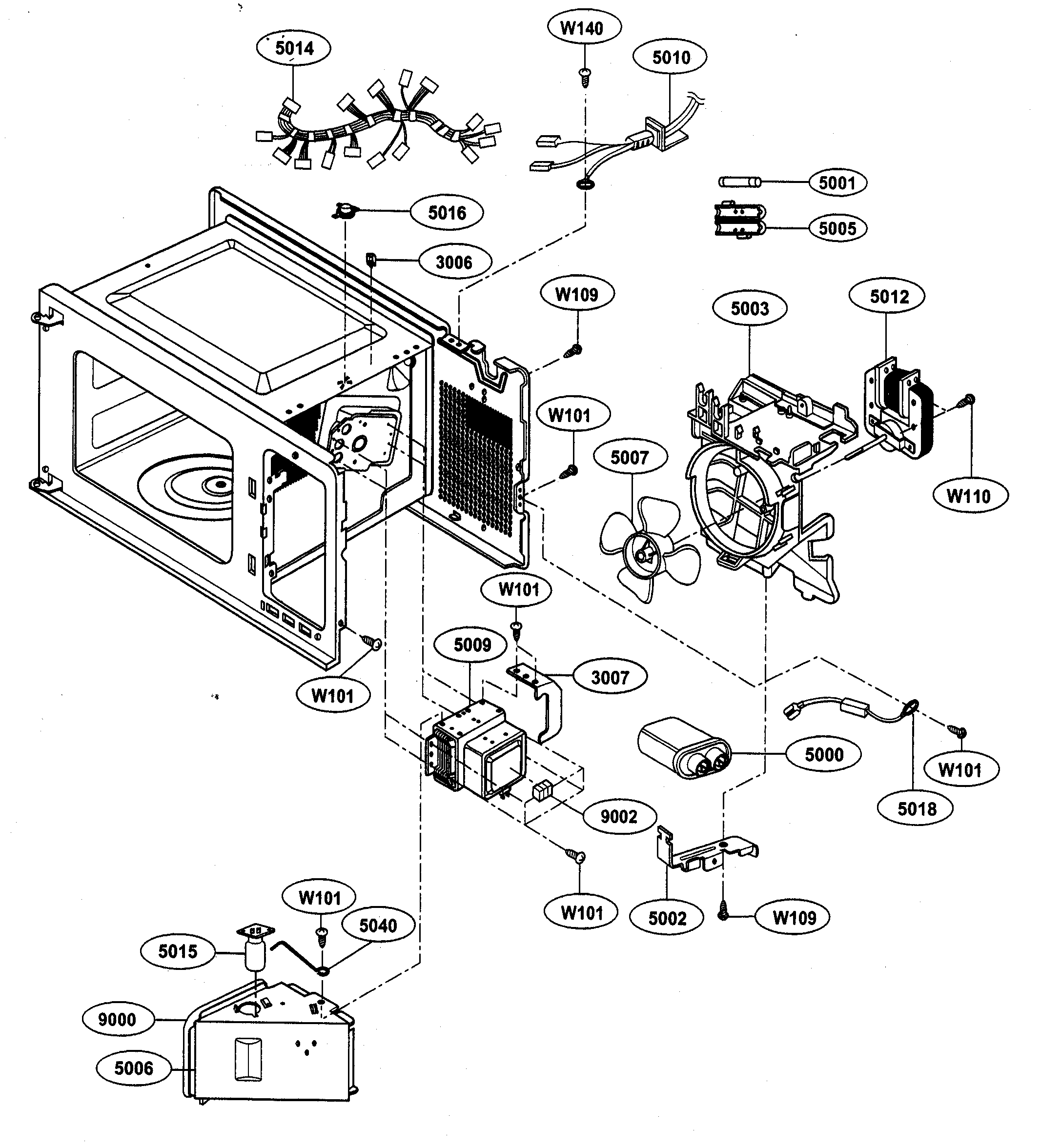 Kenmore 72163263300 interior parts diagram