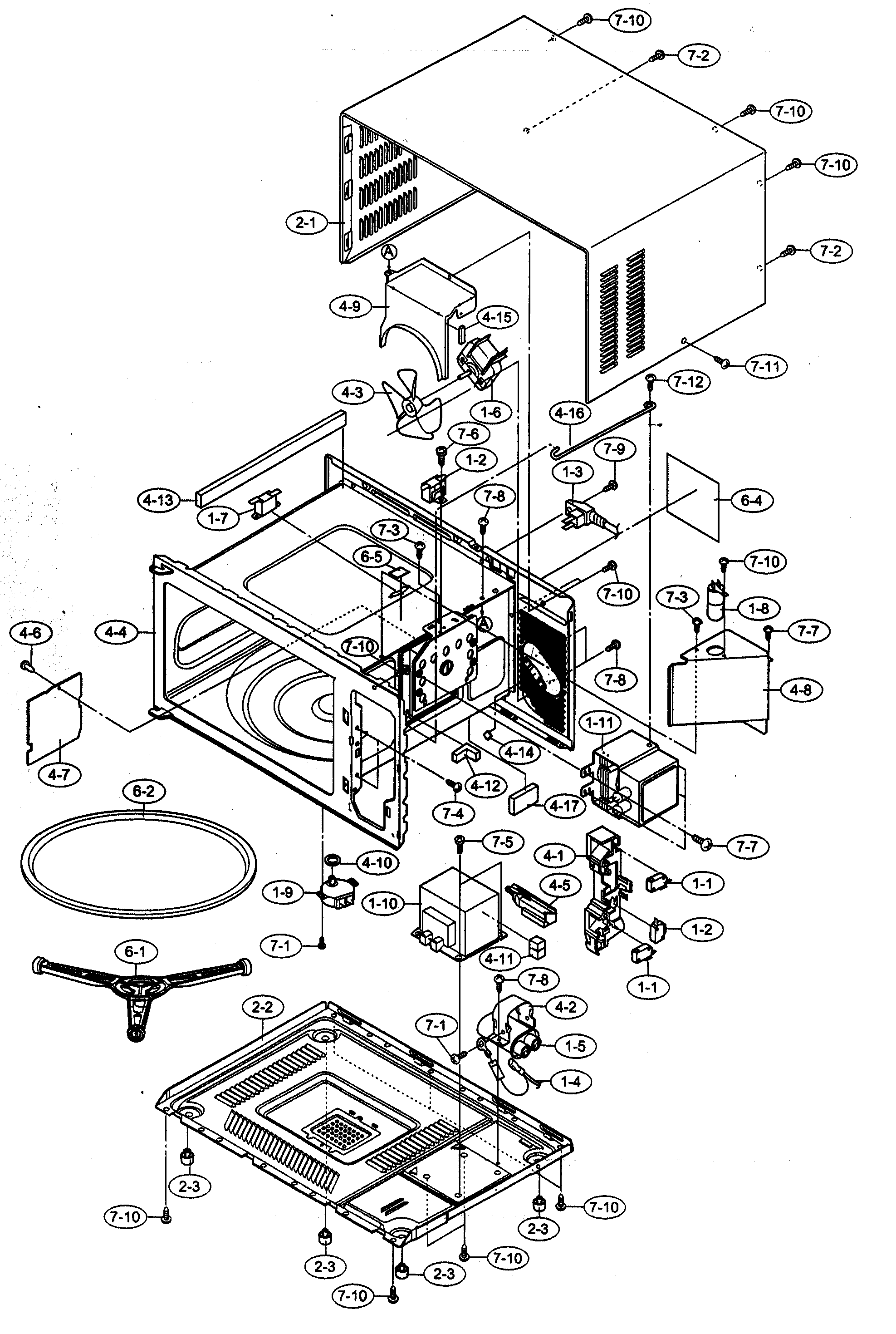 Sharp R-308HW oven/cabinet parts diagram