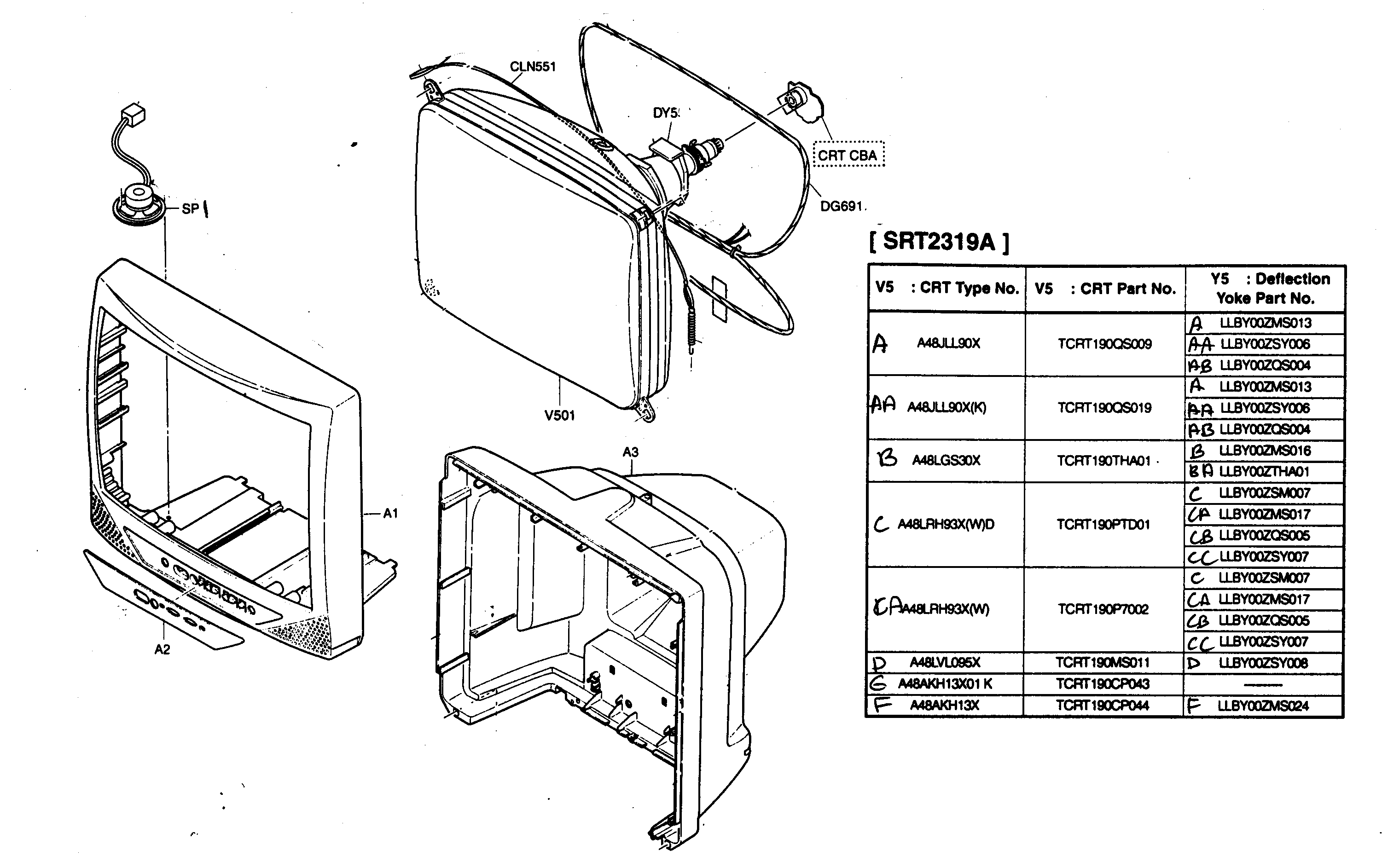 Sylvania SRT2319A cabinet parts diagram