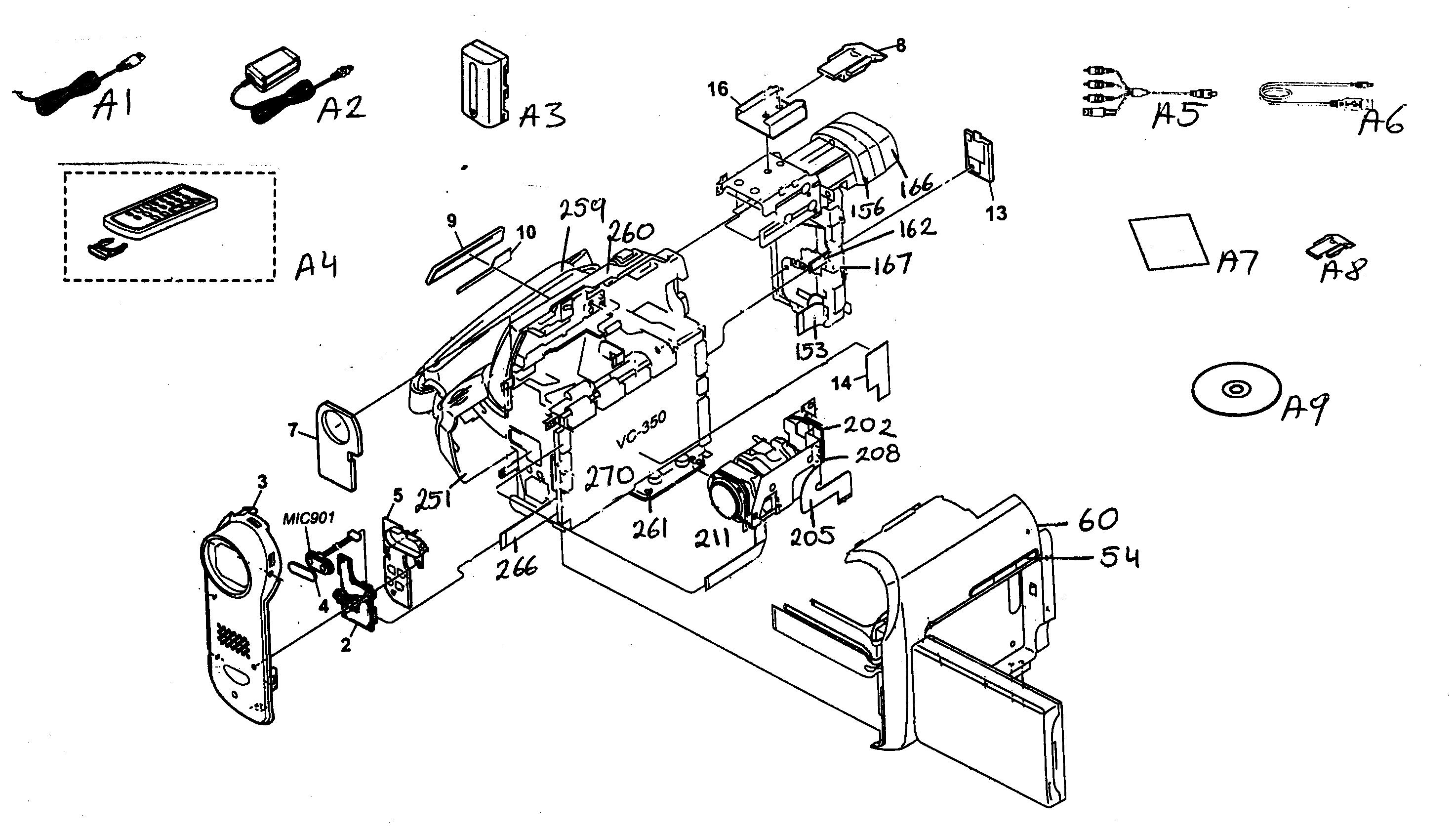 Sony DCR-HC40 cabinet parts 1 diagram