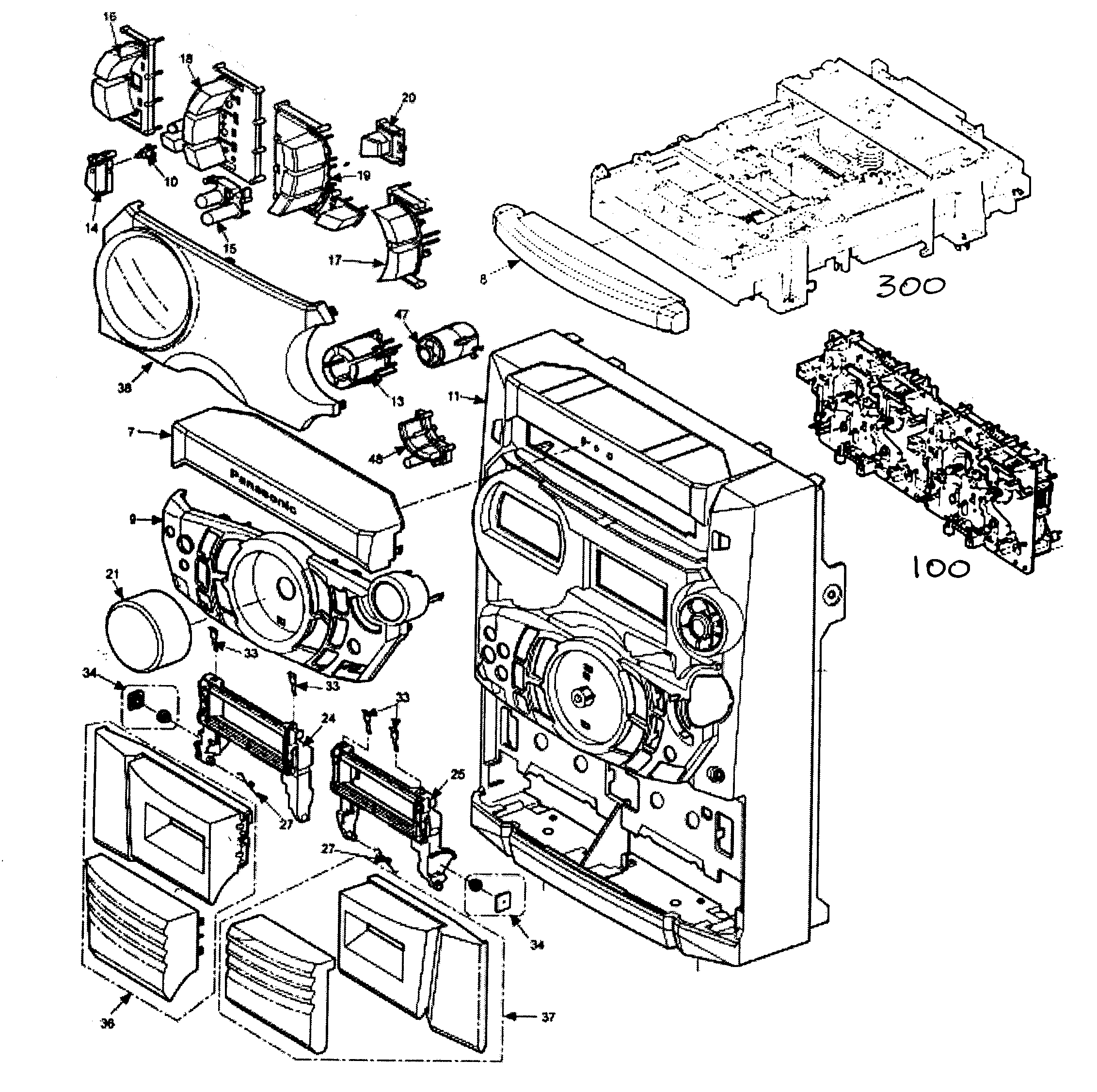 Panasonic SA-AK520P cabinet parts diagram