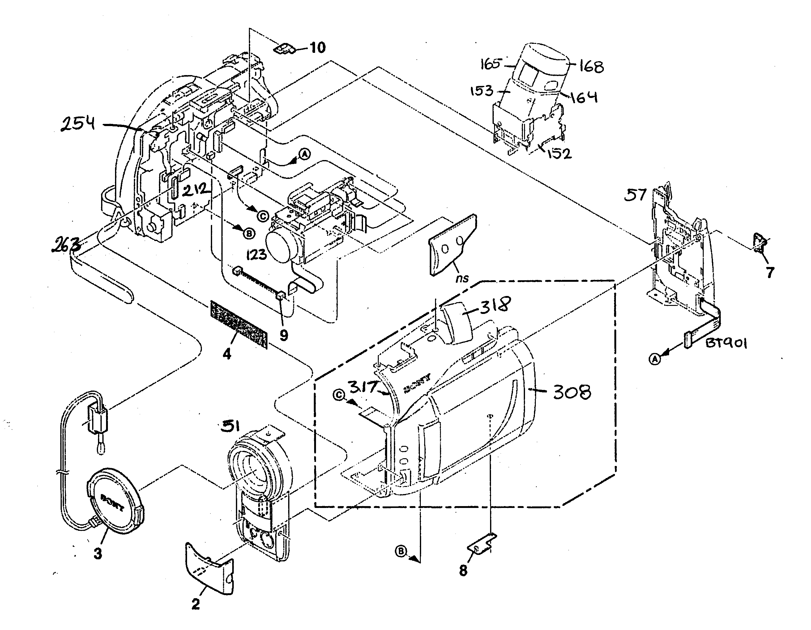 Sony DCR-DVD300 cabinet parts 1 diagram