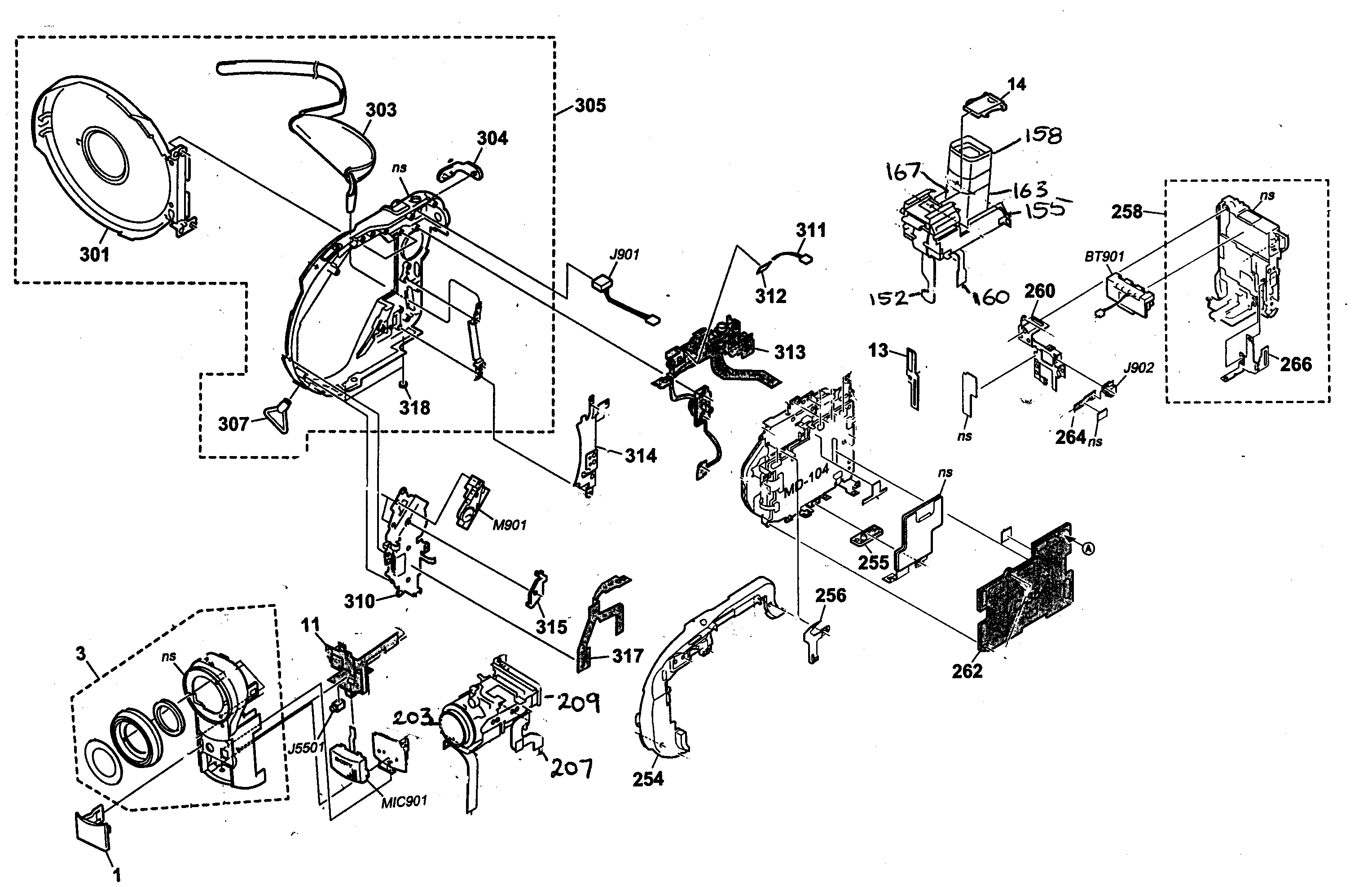 Sony DCR-DVD201 front cabinet diagram