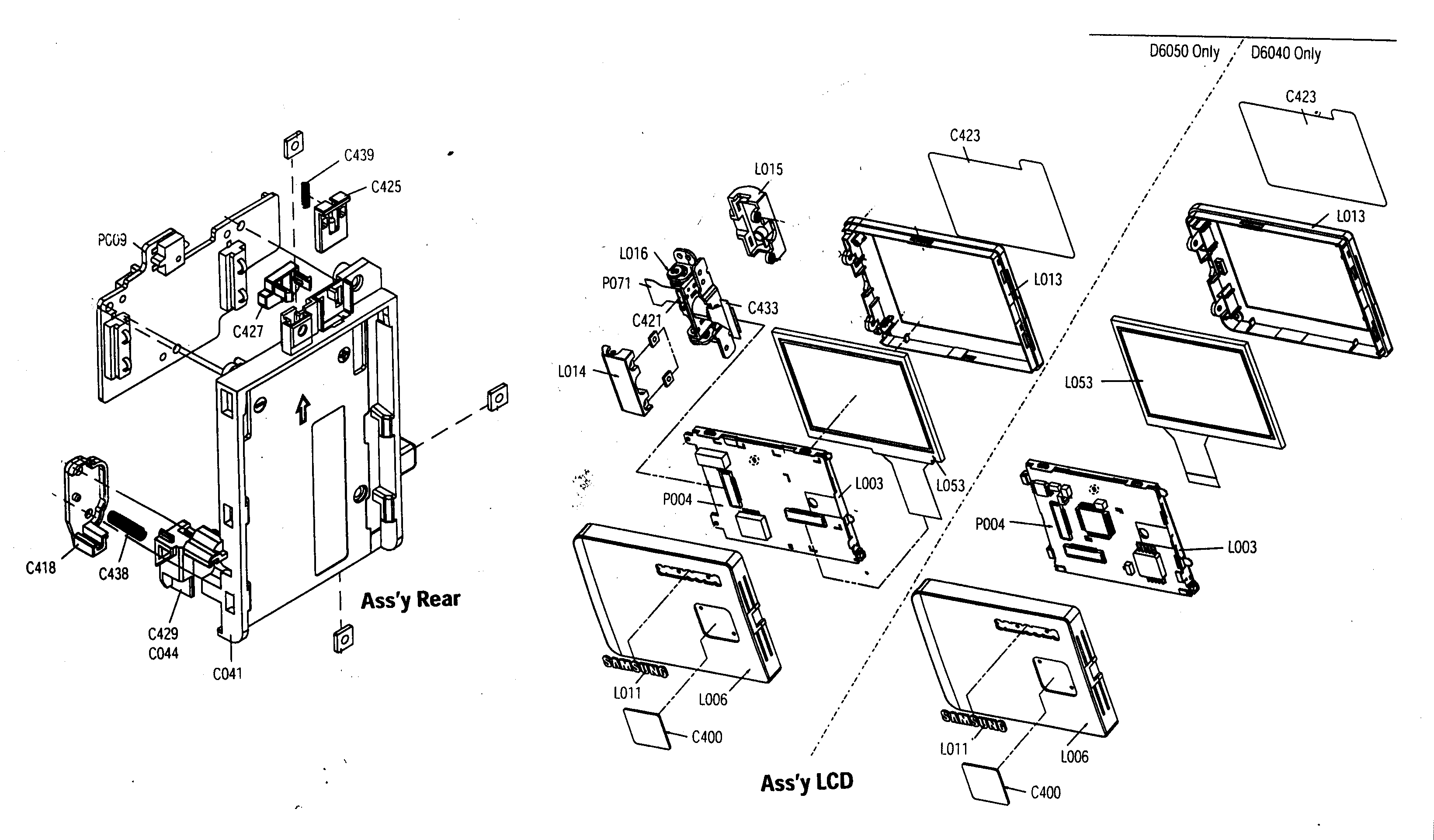 Samsung SCD6050 rear/lcd assy diagram