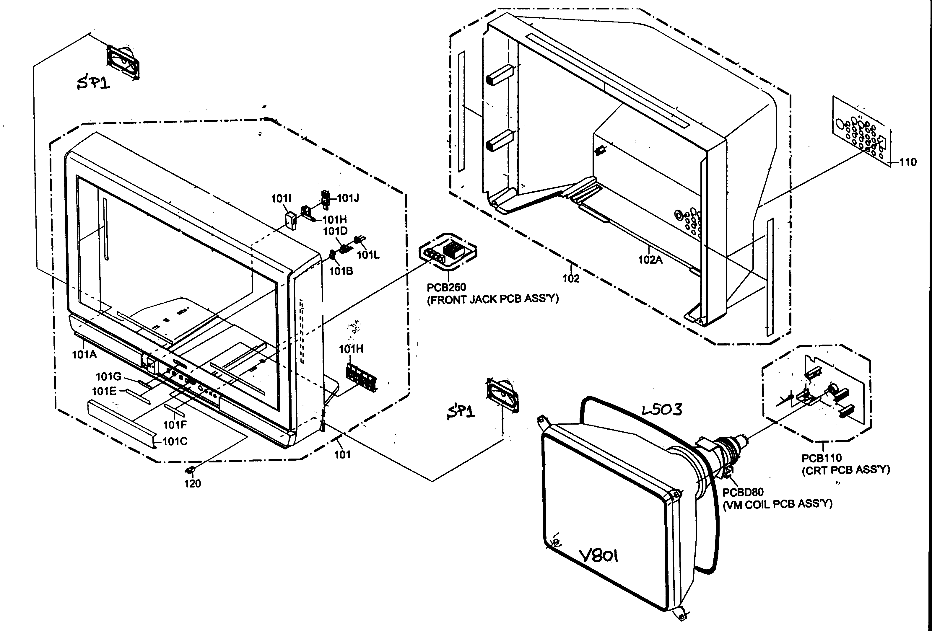 Toshiba 30HF84 cabinet parts diagram