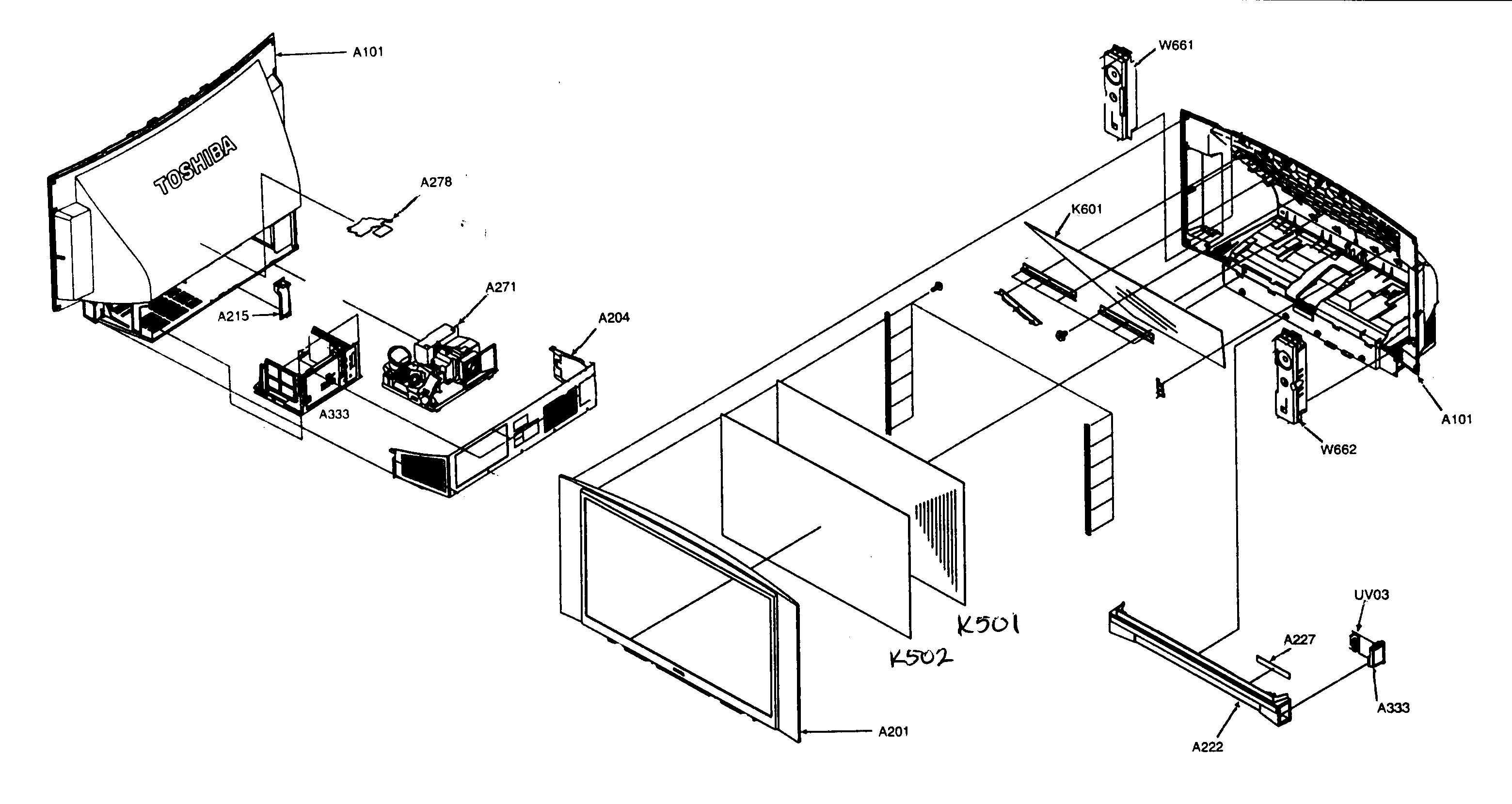 Toshiba 62HMX84 cabinet parts diagram