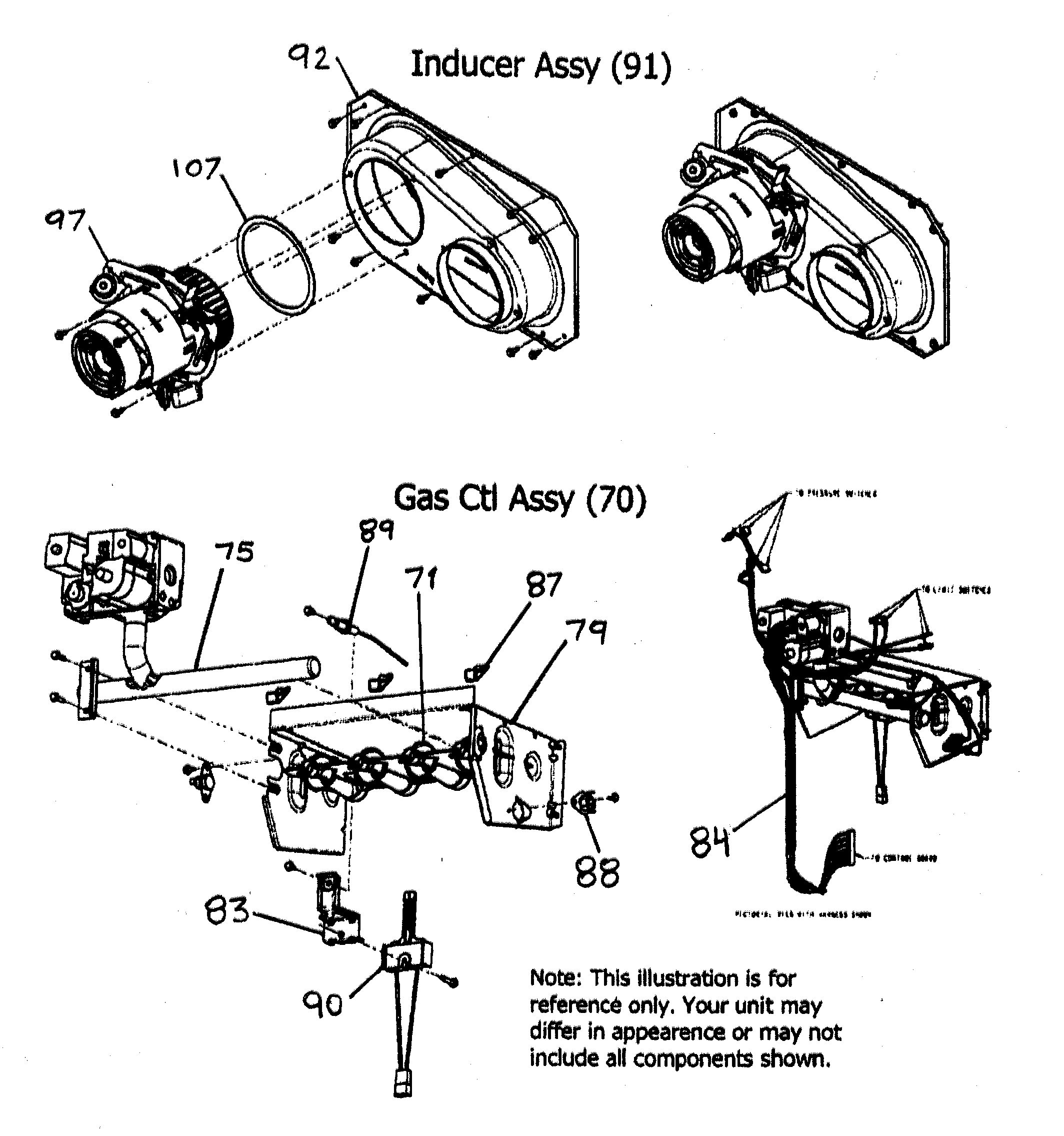 Payne PG8JAA066135AAJA inducer assy/gas control assy diagram