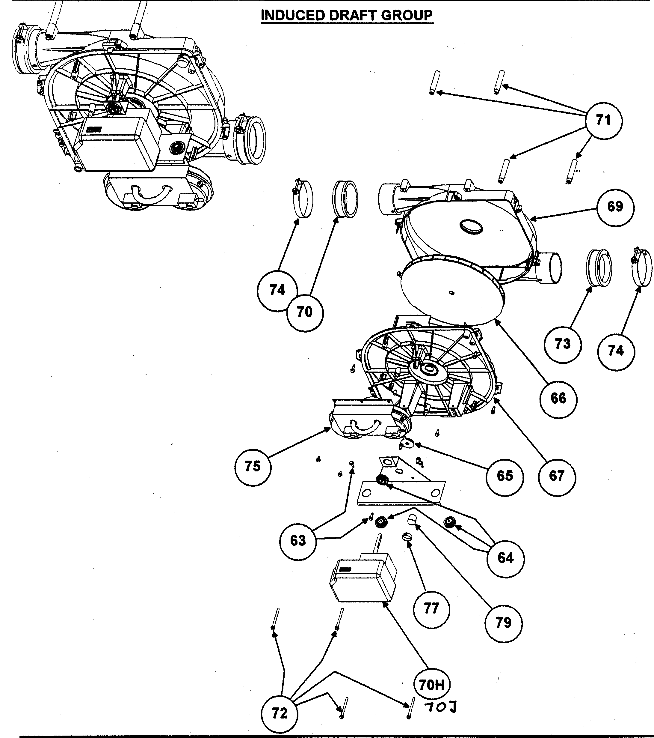 Carrier 58MXA080F14116 induced draft group diagram