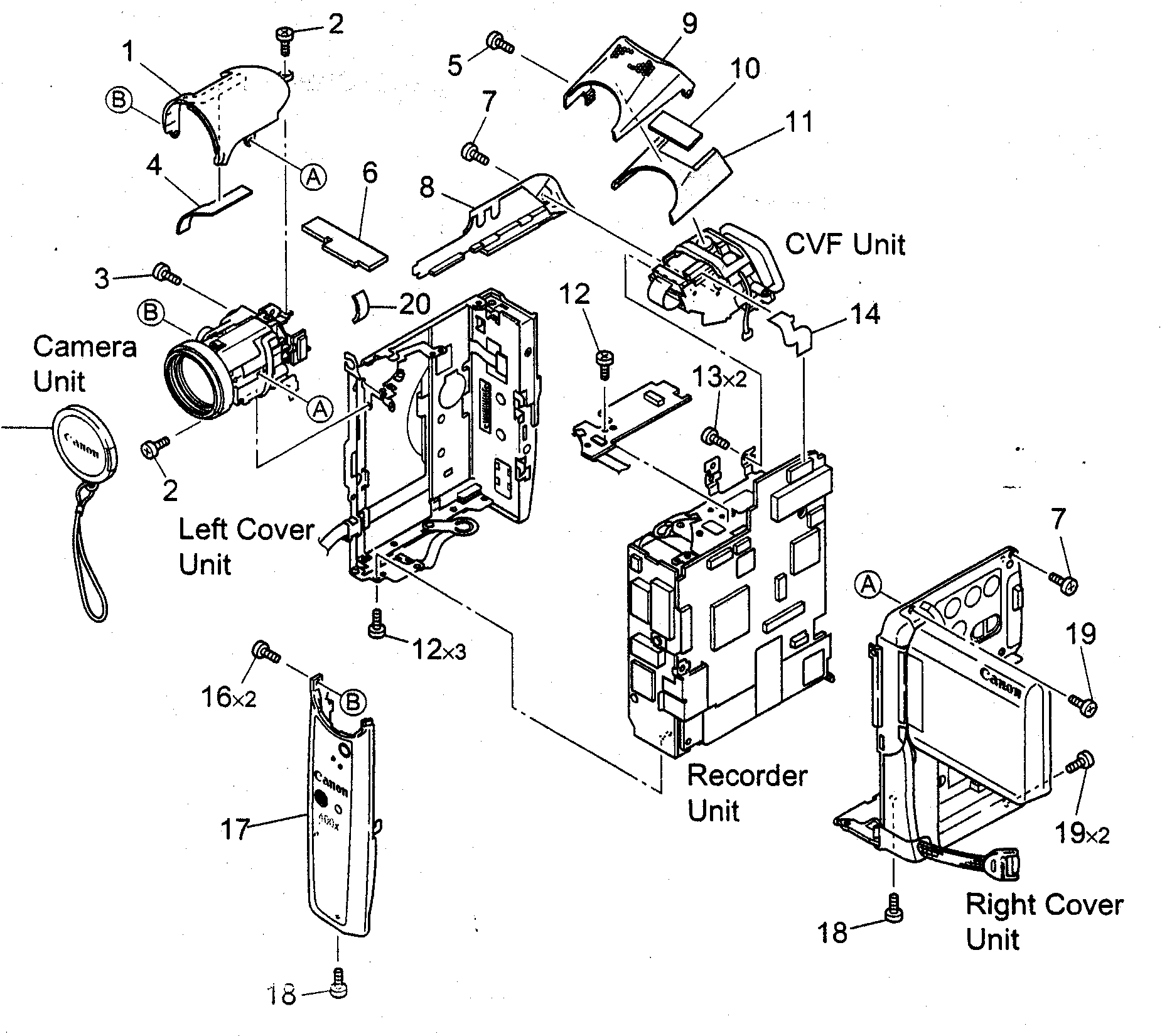 Canon ELURA50 casing assy diagram