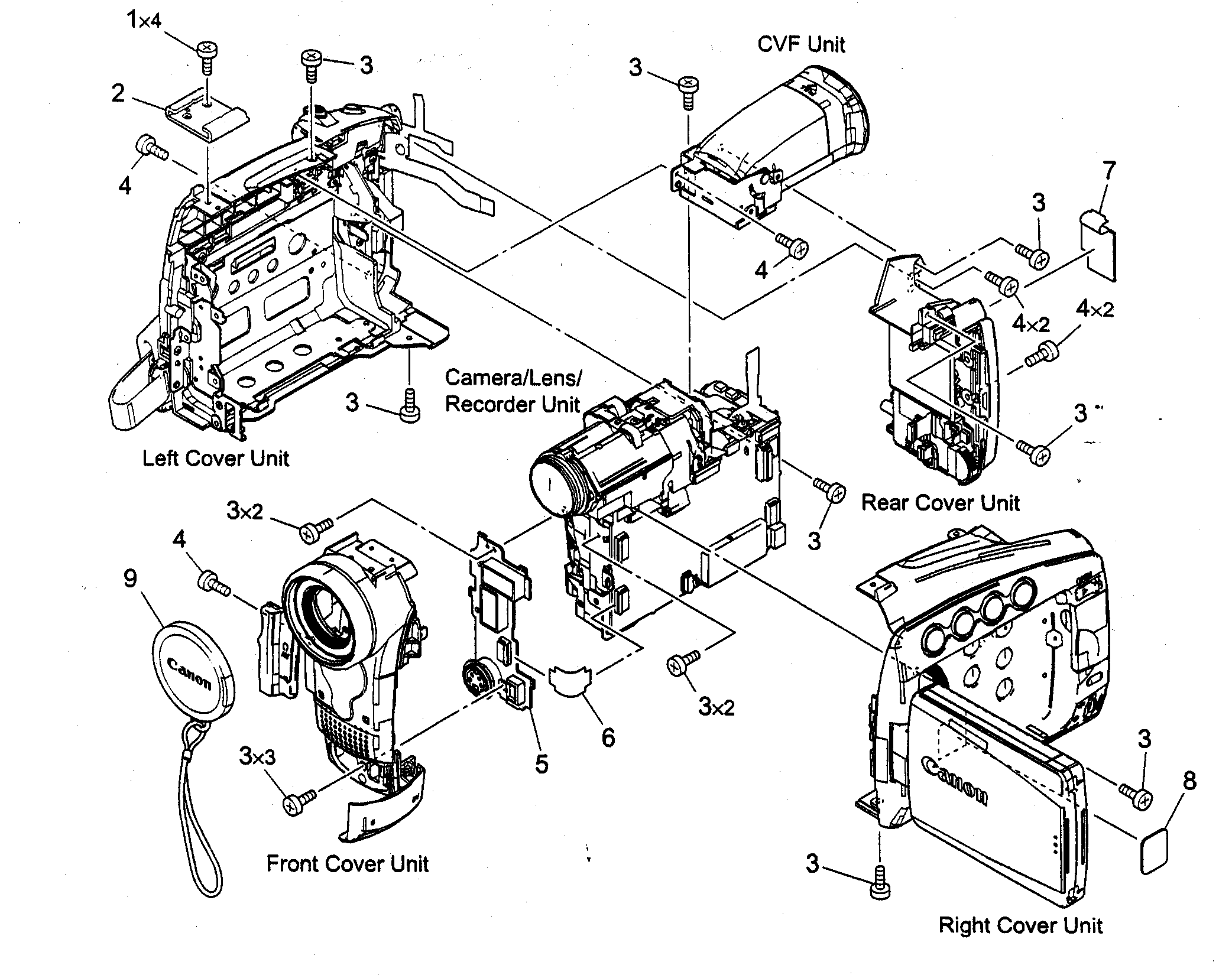 Canon ZR80 casing assy diagram