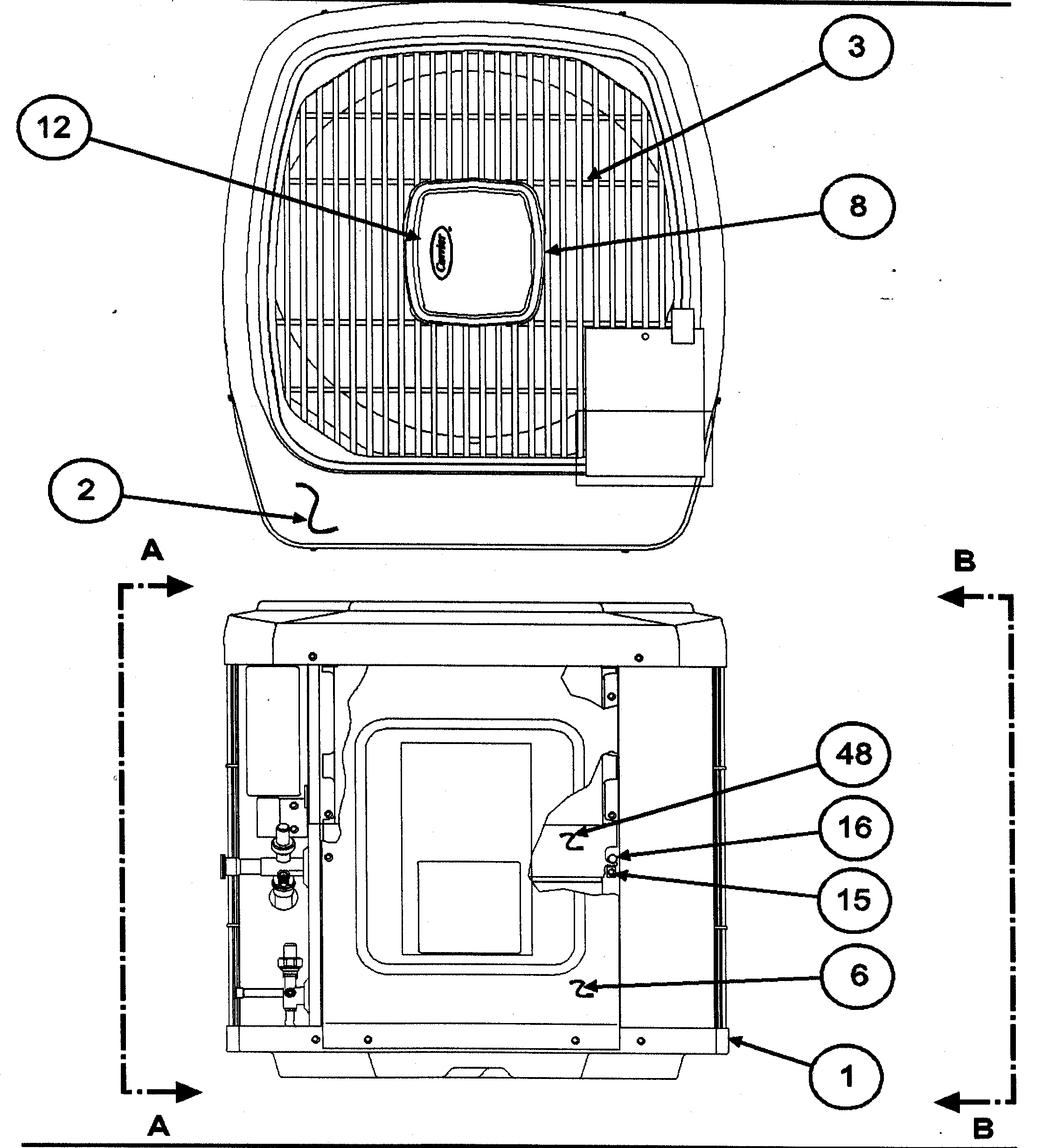 Carrier 38YXA024 SERIES300 outlet grille/top cover diagram