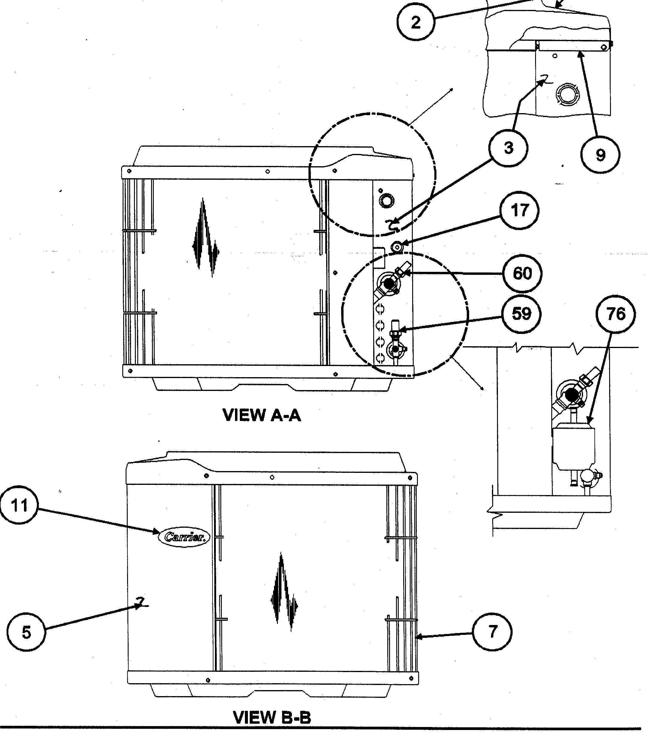 Carrier 38YXA024 SERIES300 inlet grille/service panel diagram