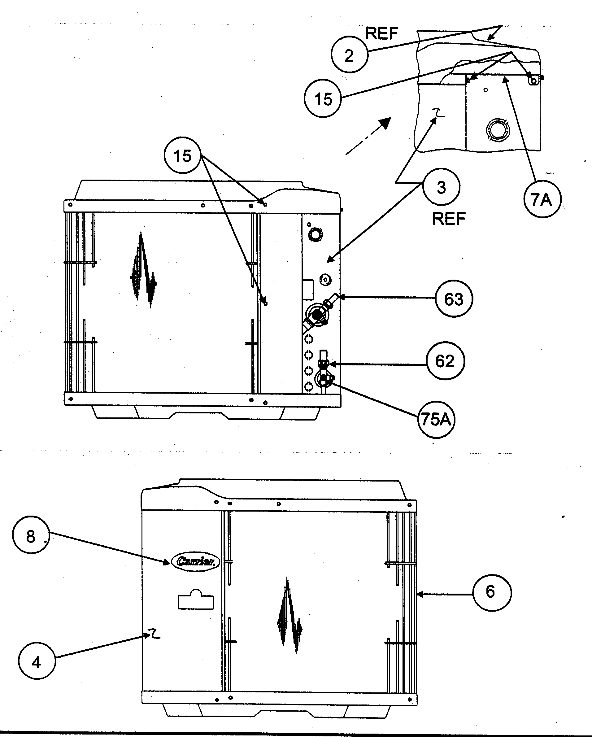 Carrier 38YDB024 SERIES300 inlet grille/service panel diagram