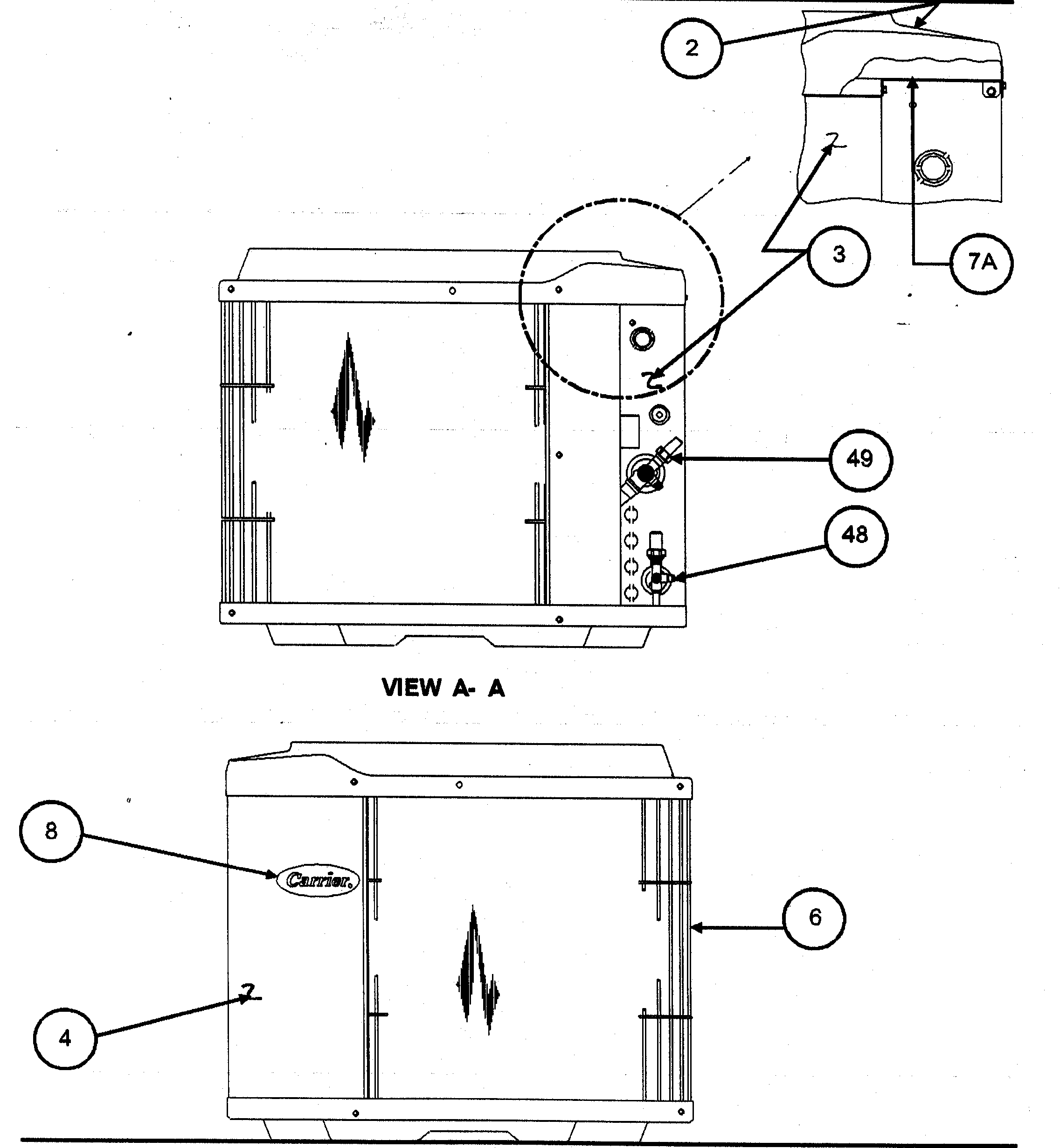 Carrier 38TXA048 SERIES300 inlet grille/service panel diagram