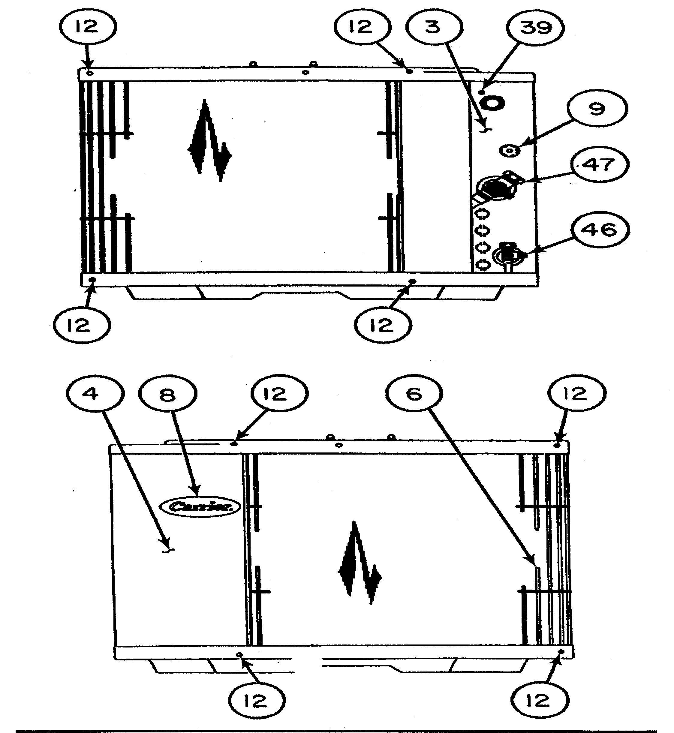 Carrier 38TKB036 SERIES300 inlet grille/service panel diagram