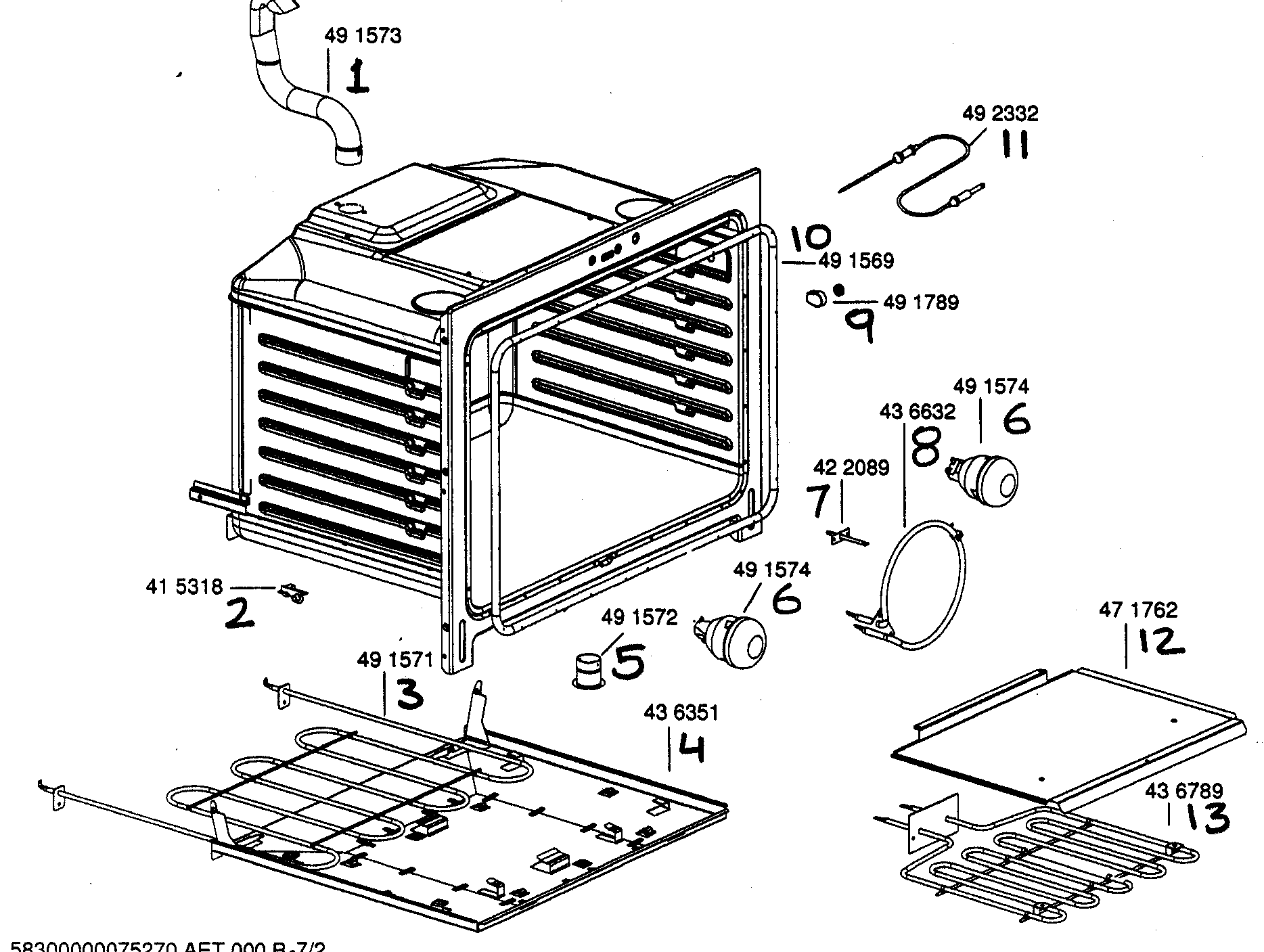 Bosch HES256U oven cavity assy diagram