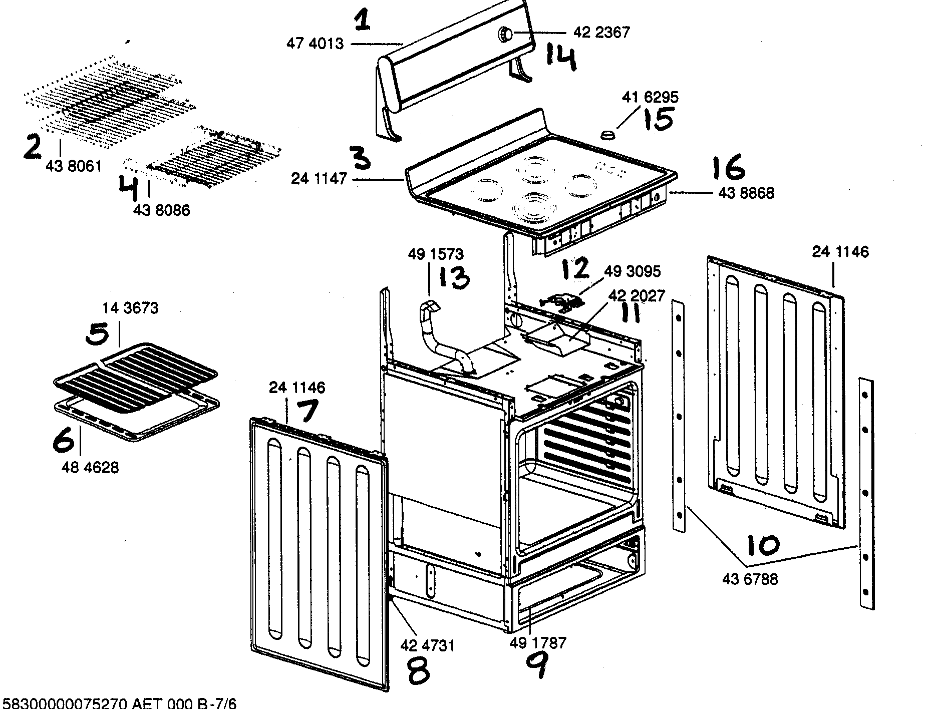 Bosch HES256U range structure shelves diagram