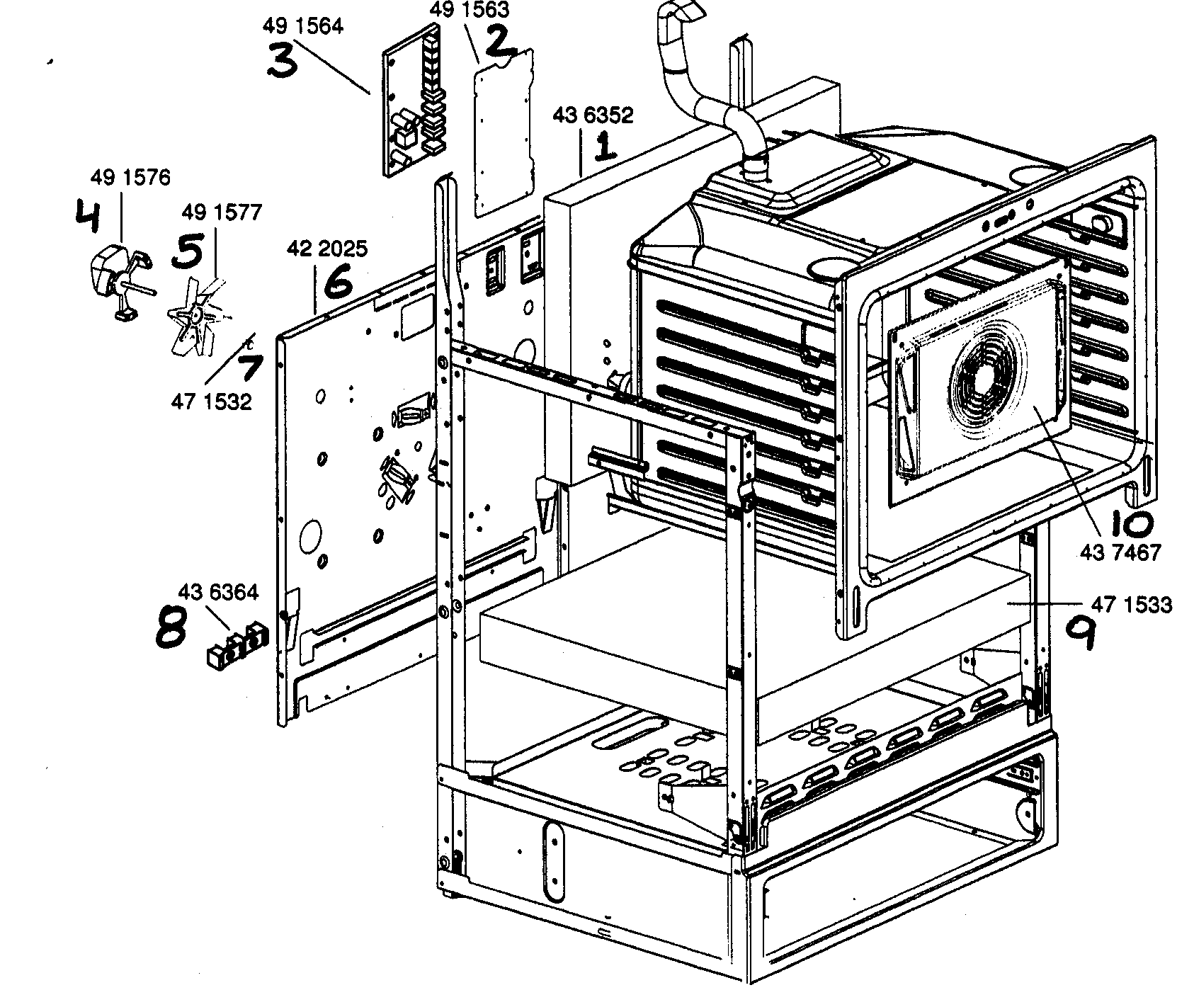Bosch HES255U oven cavity frame diagram