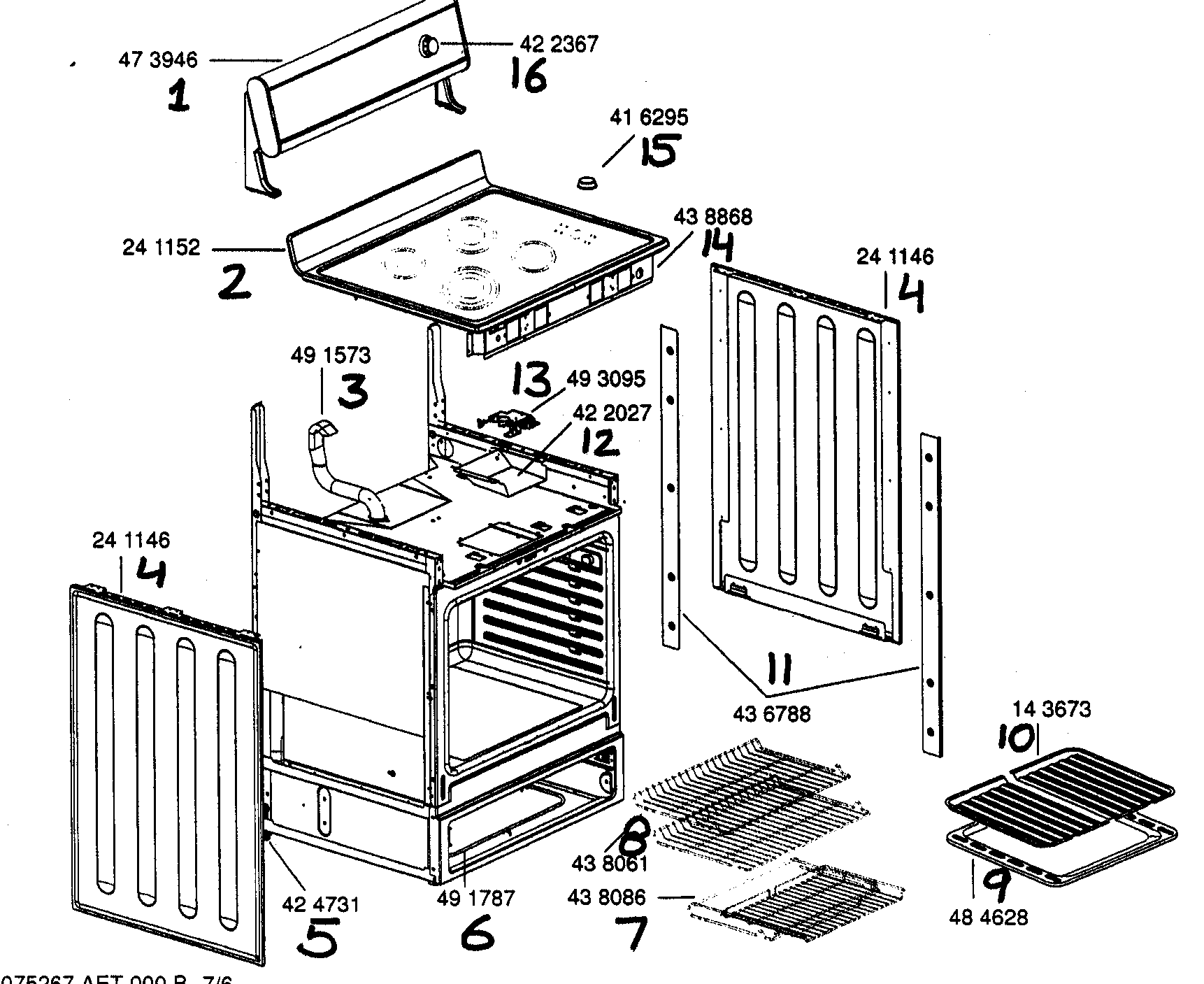 Bosch HES255U range structure shelves diagram