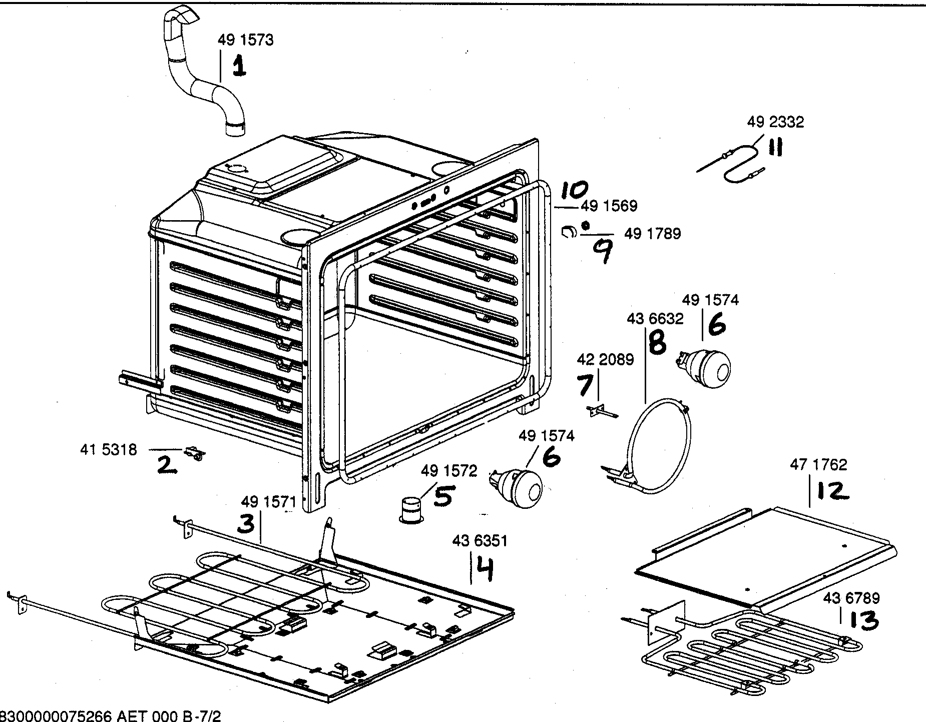 Bosch HES252U oven cavity assy diagram