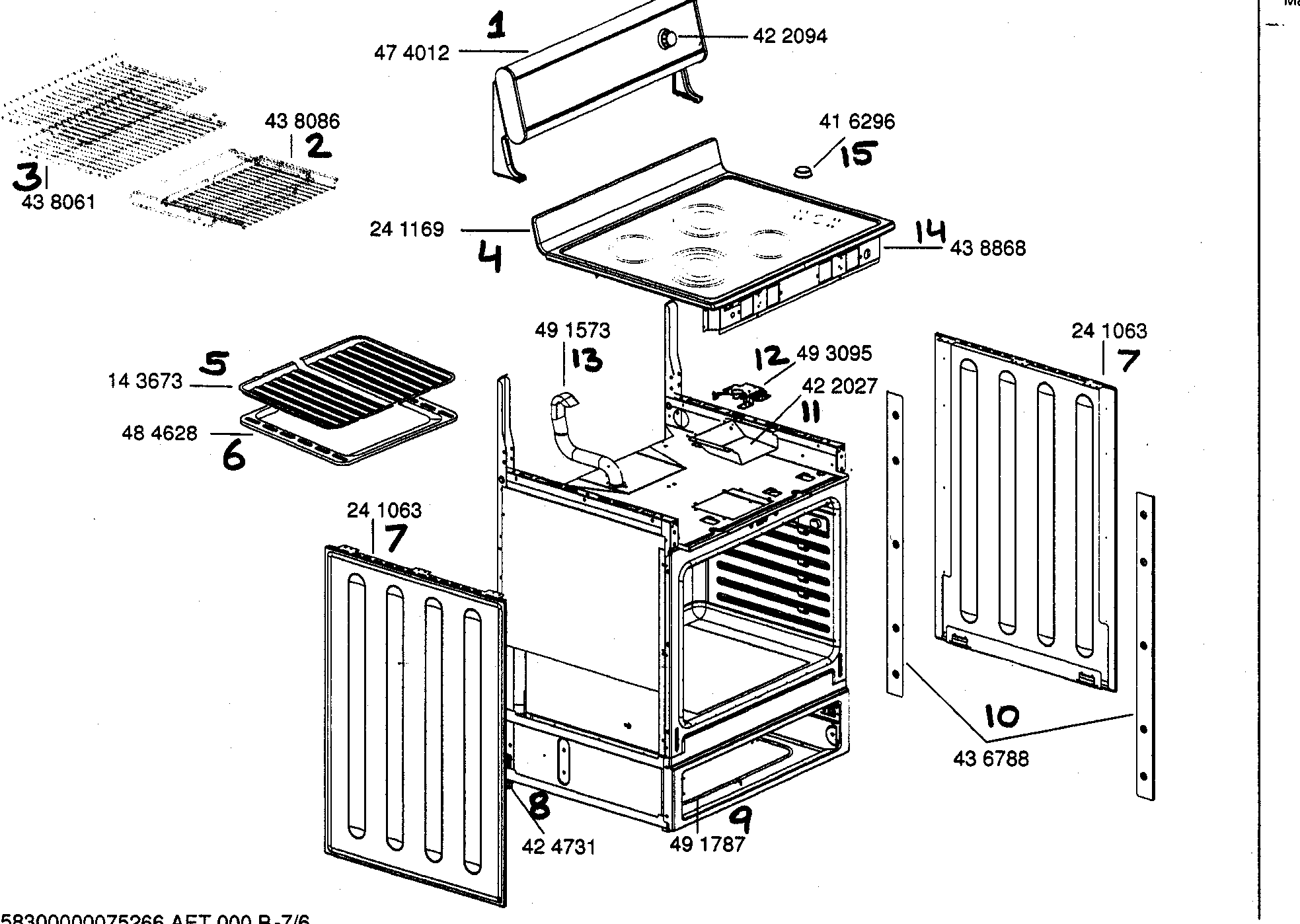 Bosch HES252U range panels shelves diagram