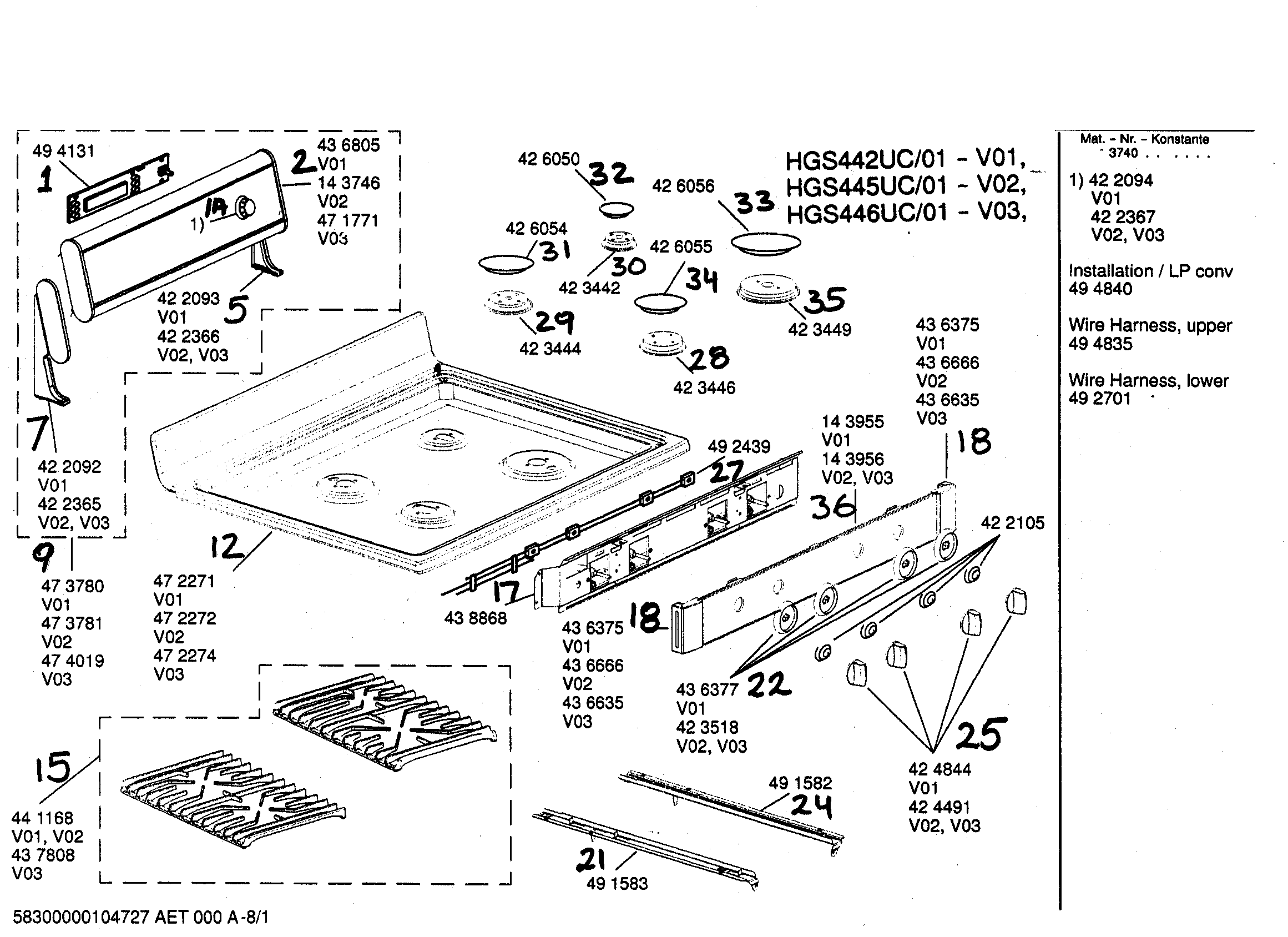 Bosch HGS442UC/01 maintop asy diagram