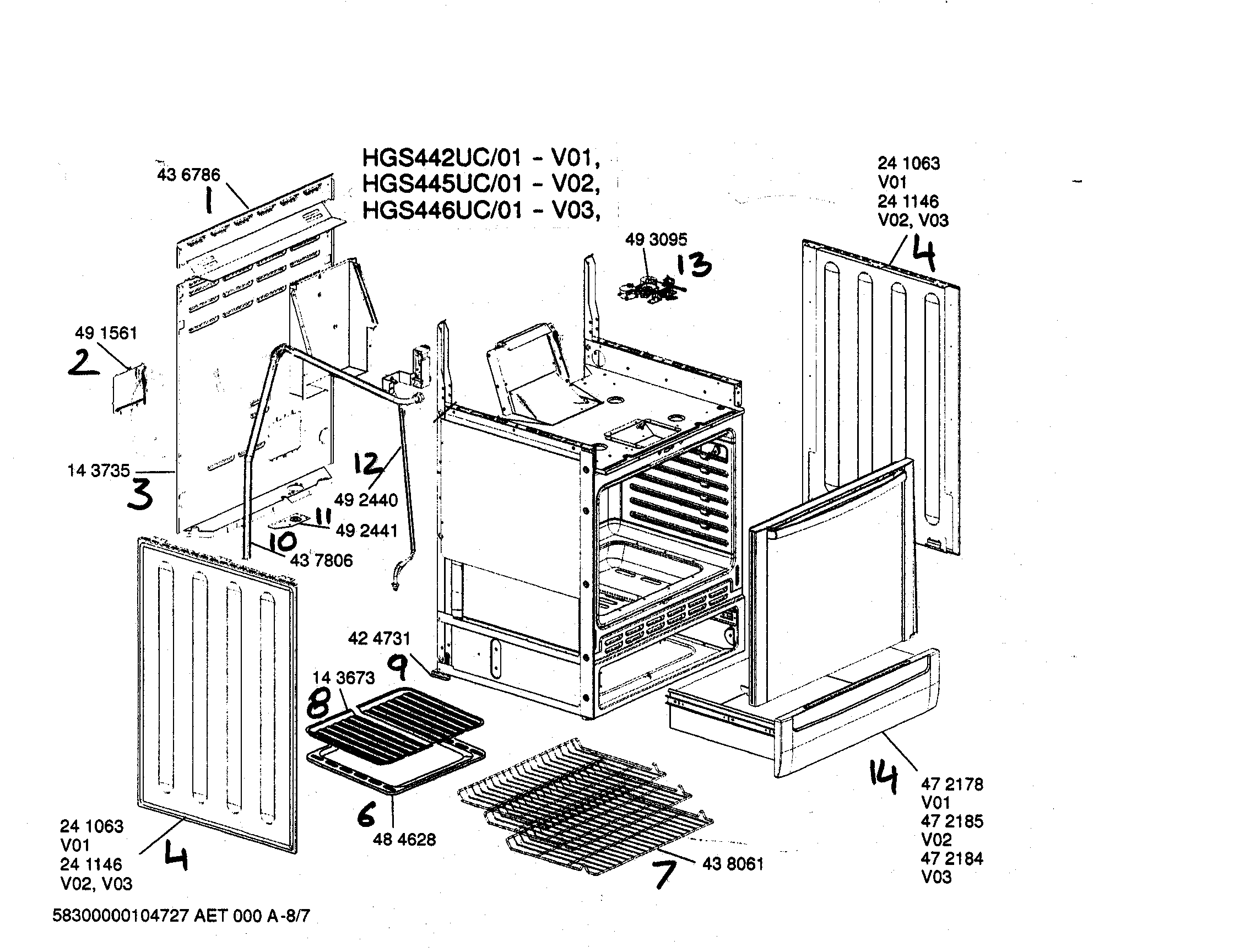 Bosch HGS442UC/01 range paneling diagram