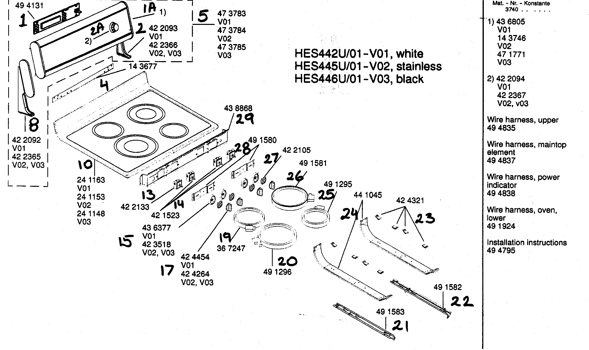 Bosch HES446U/01 maintop assy diagram