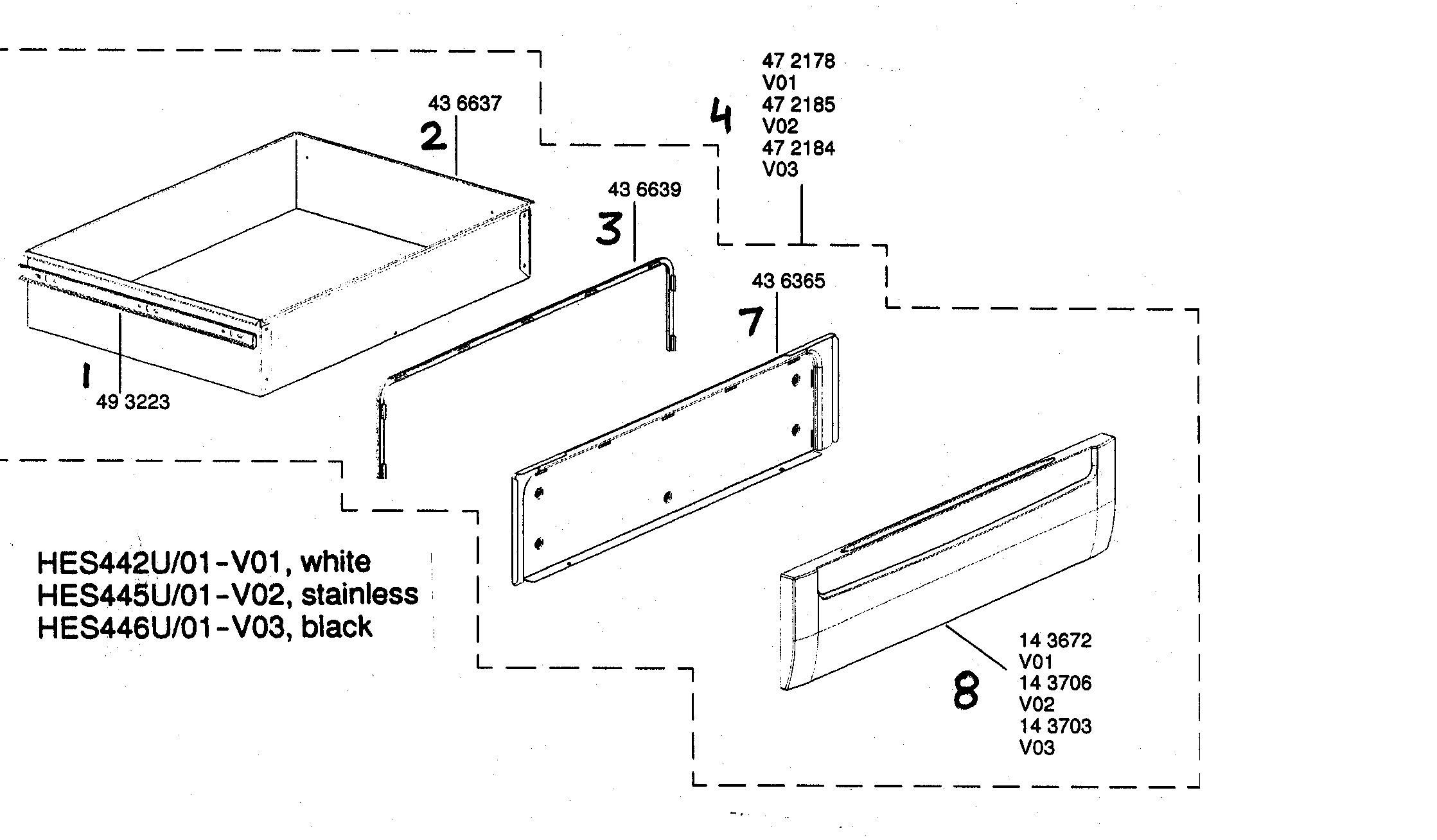 Bosch HES446U/01 warming drawer assy diagram