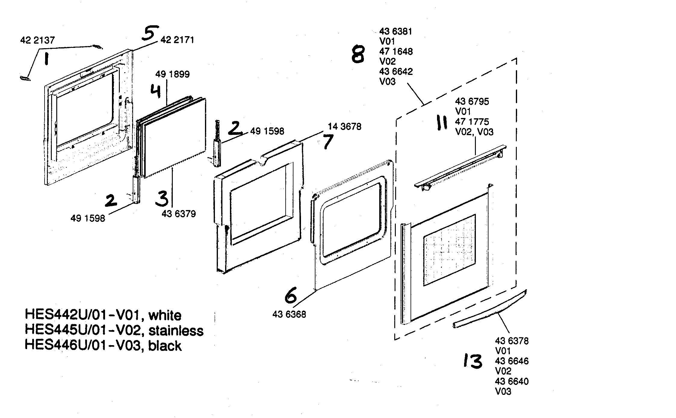 Bosch HES446U/01 door assy diagram
