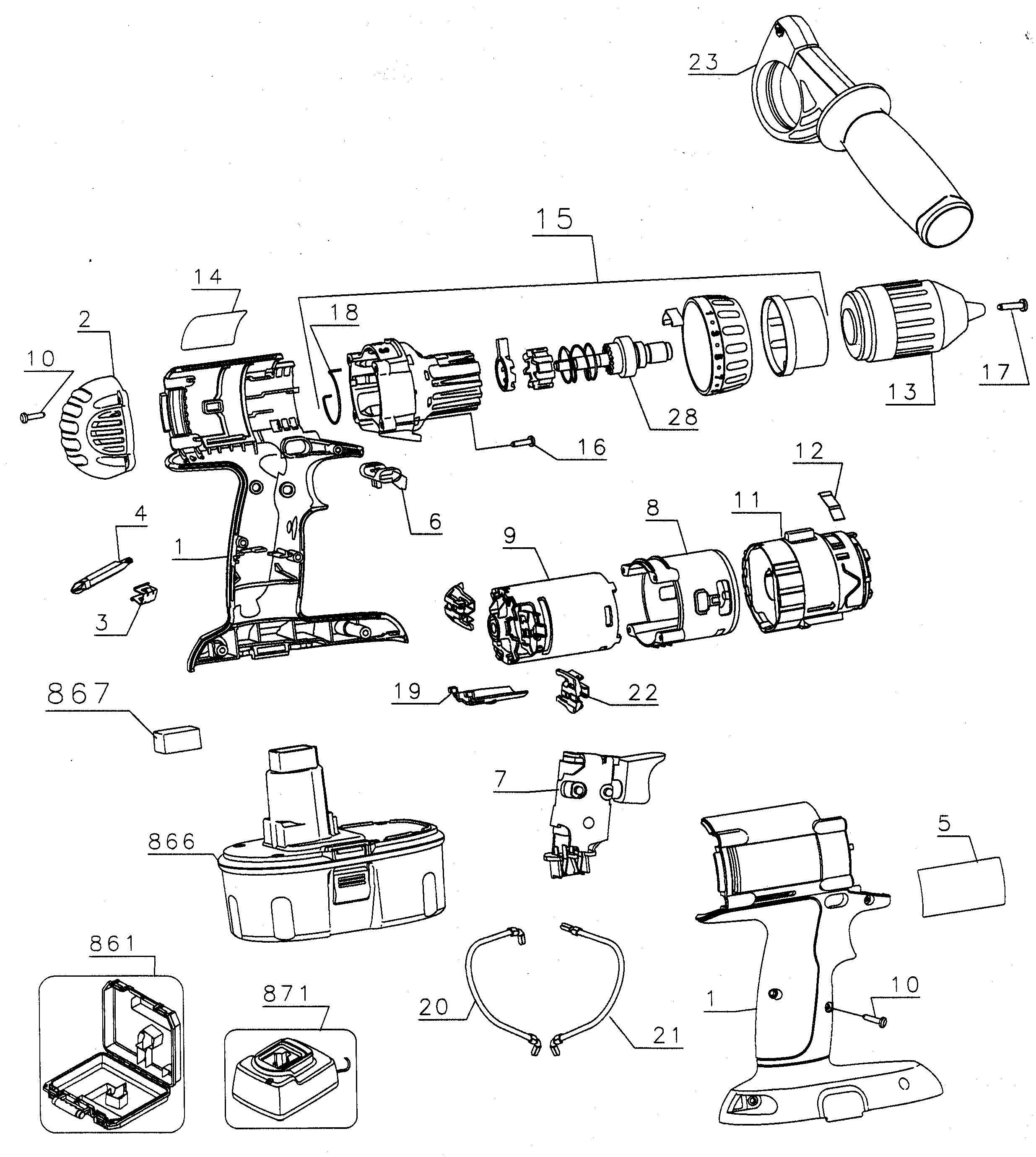 DeWalt DC988KATY1 drill assy diagram