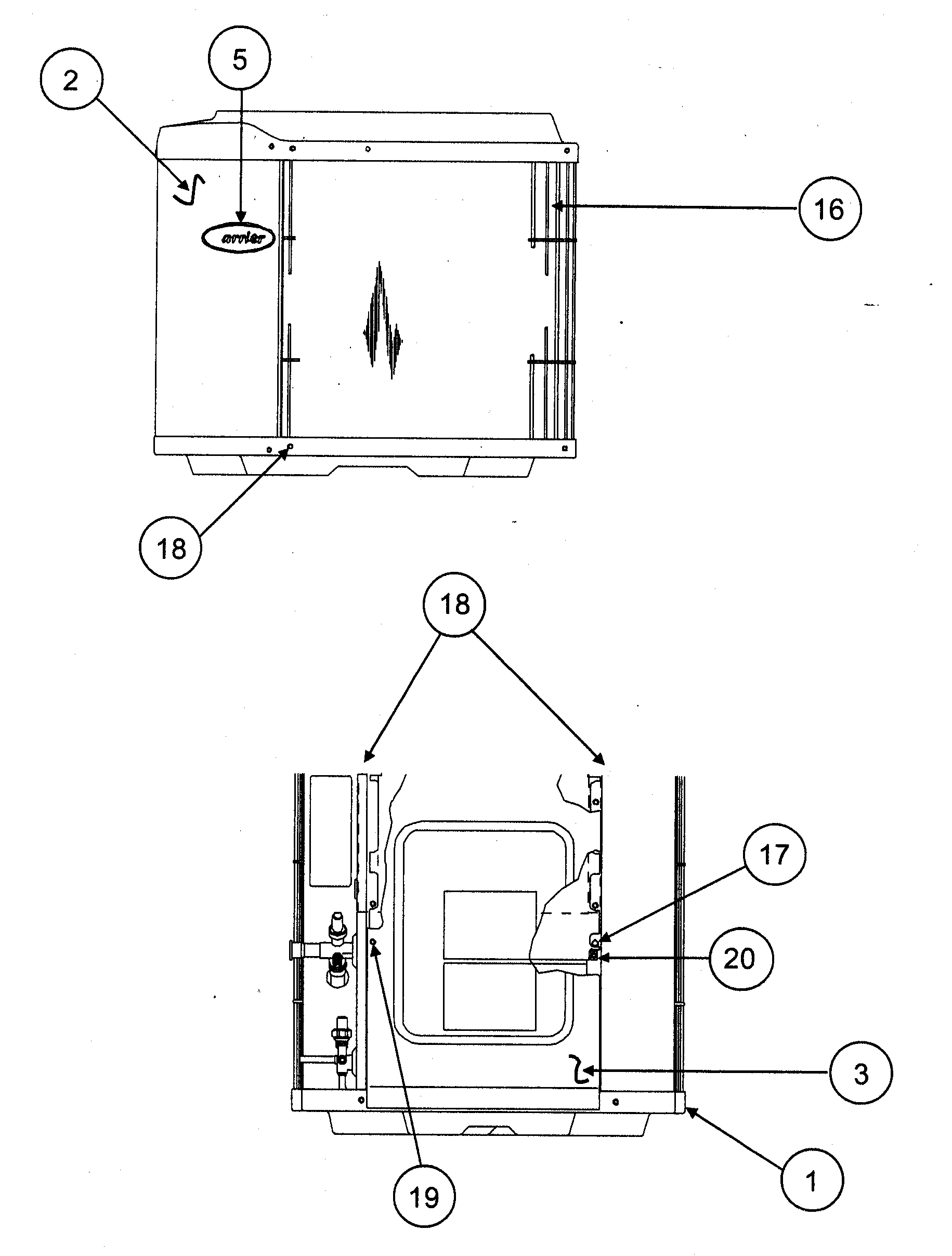Carrier 38TPA018 SERIES300 outside view diagram