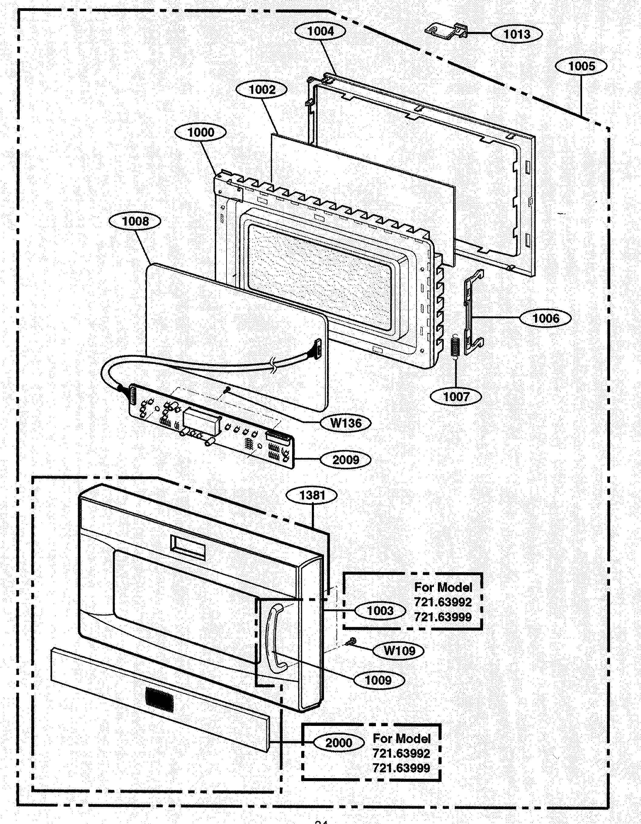 Kenmore 72163993303 door/control panel parts diagram