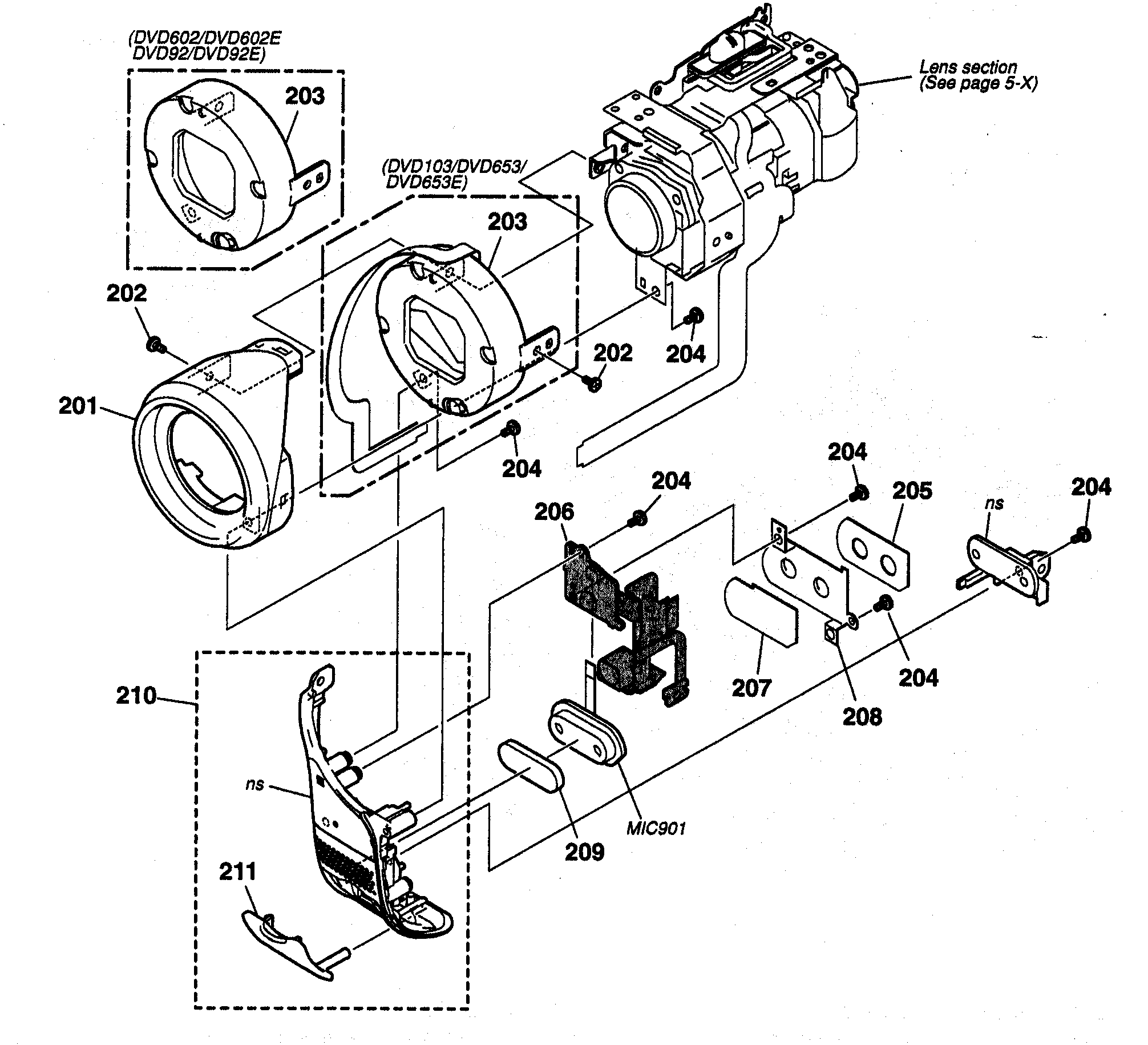 Sony DCR-DVD103 lens f panel section diagram