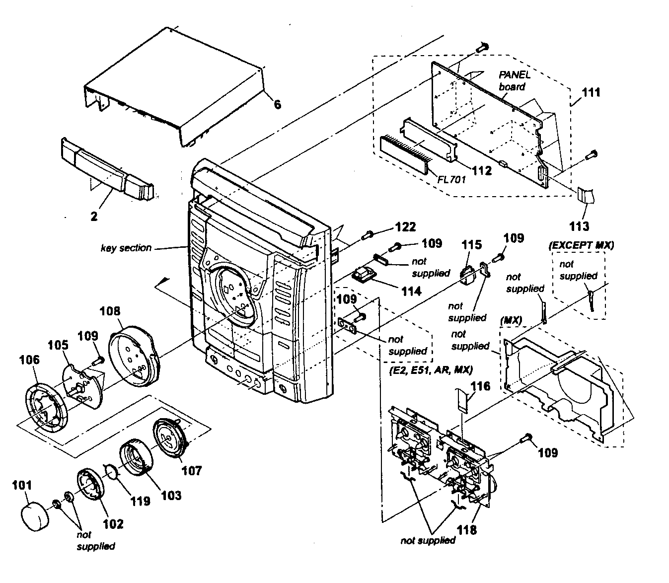 Sony MHC-GX355 cabinet parts diagram