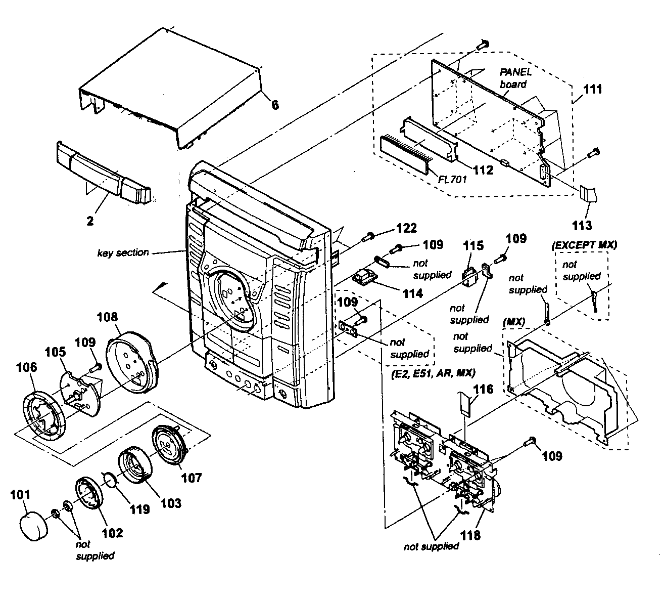 Sony HCD-GX555 cabinet parts diagram