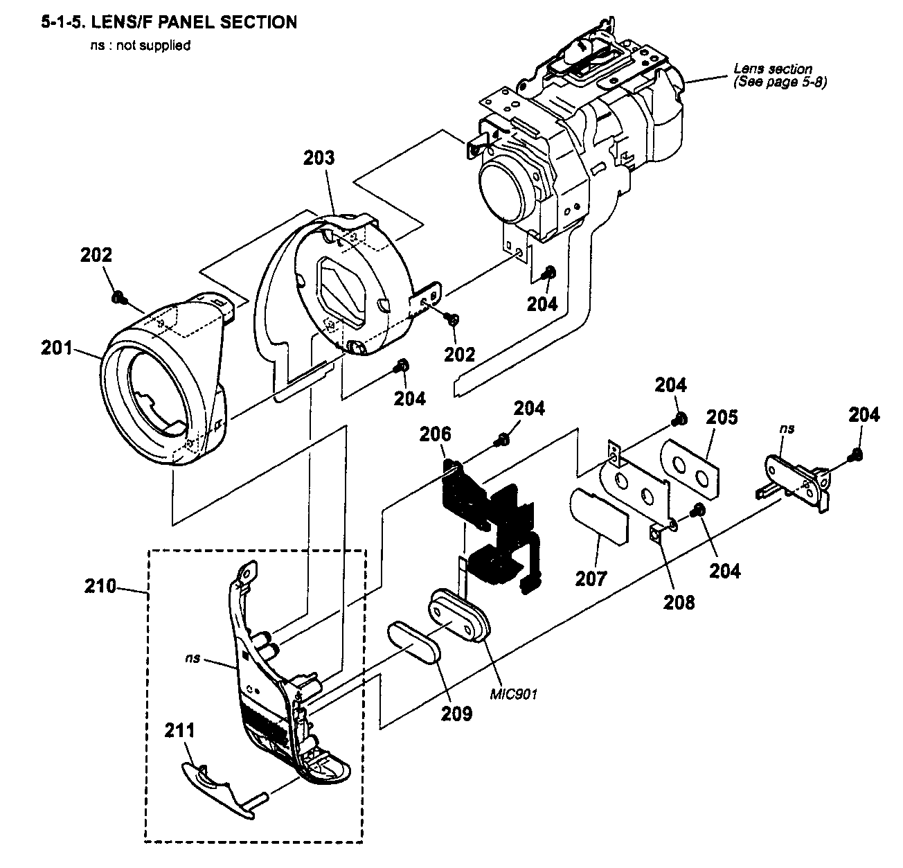Sony DCR-DVD203 lens/front section diagram