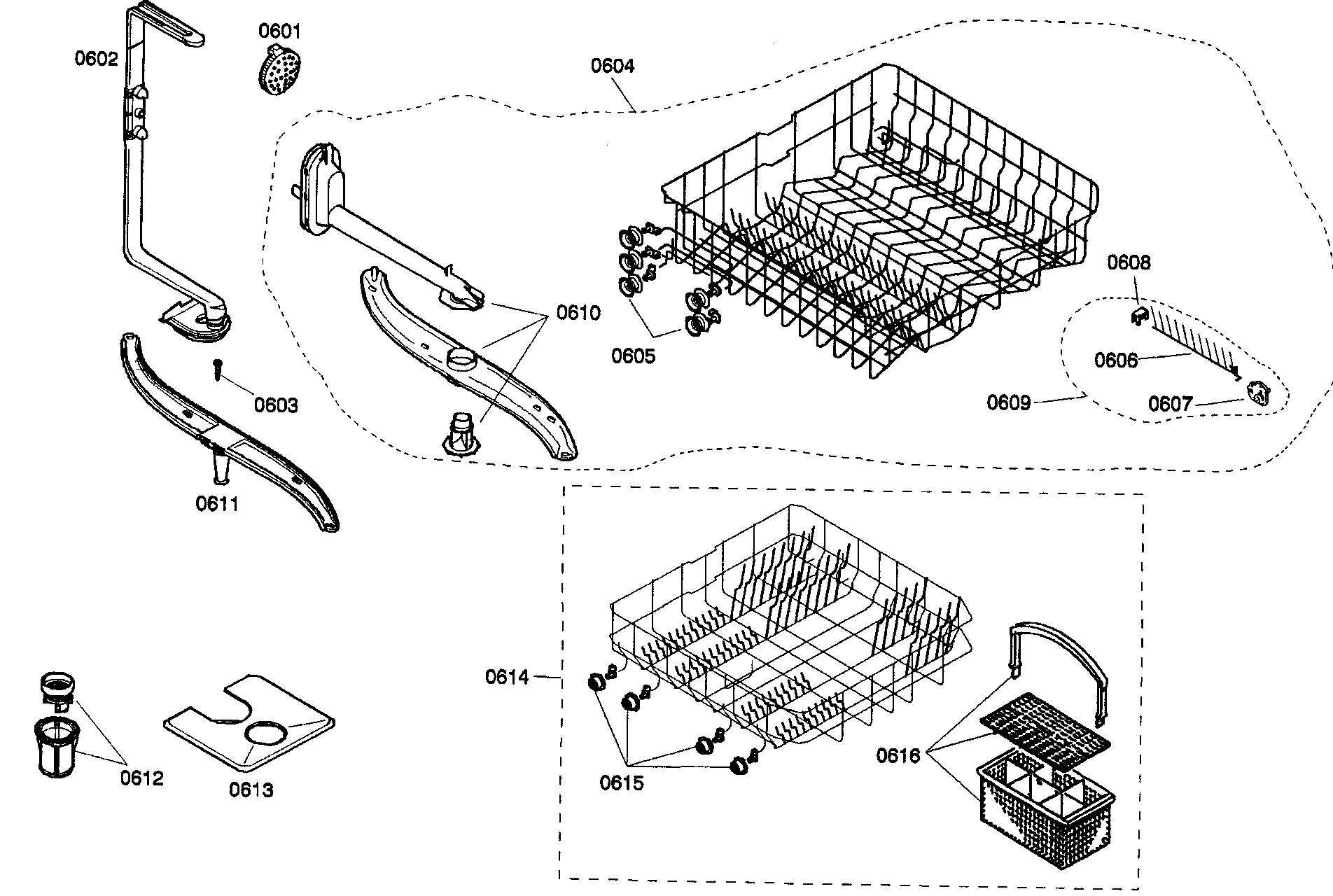 Bosch SHE44C05UC/22 basket assy diagram