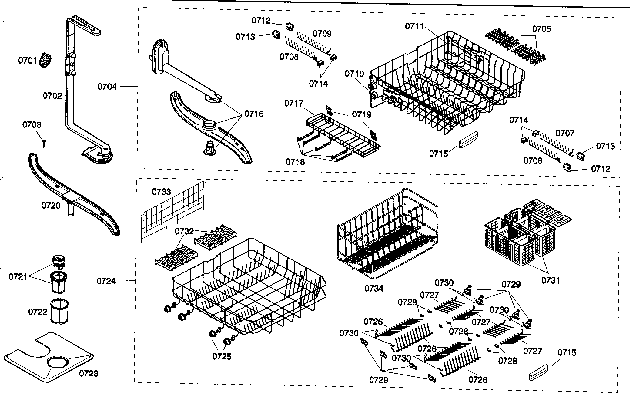 Bosch SHV99A13UC/19 basket assy diagram