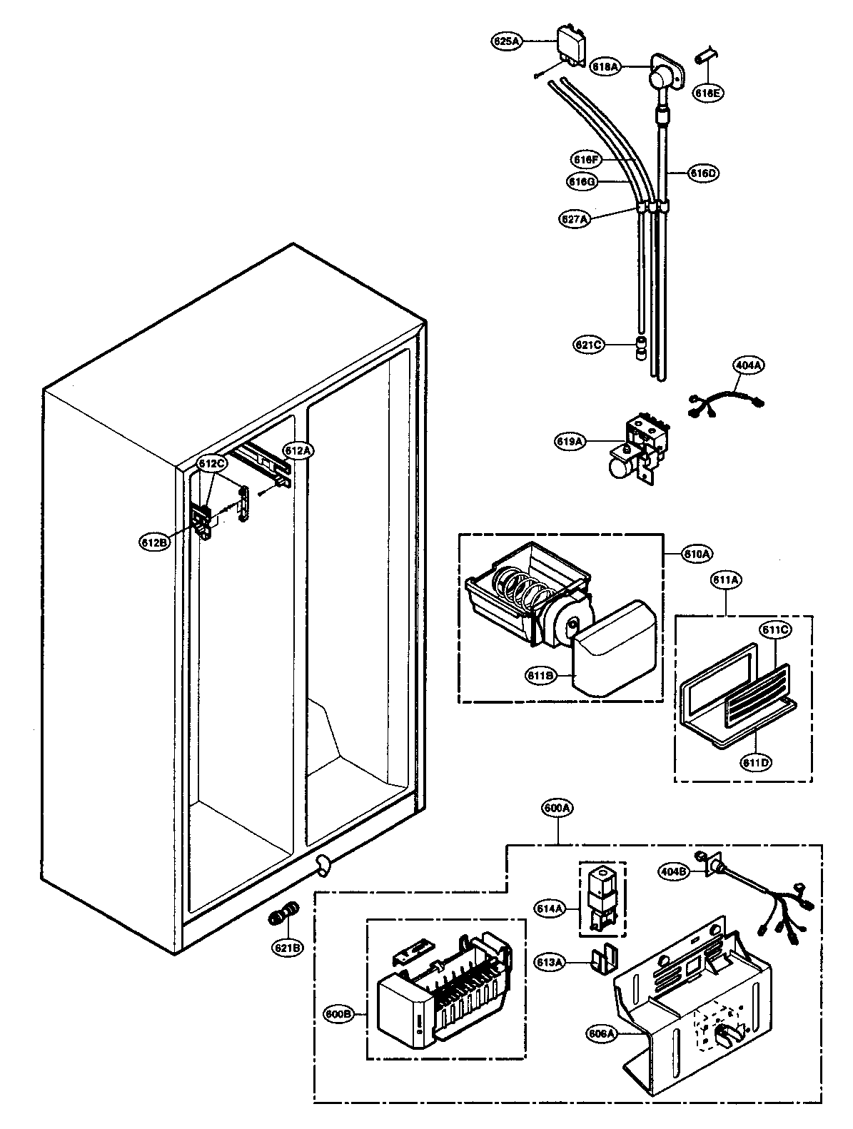 LG LRSC26944SW ice/water parts diagram