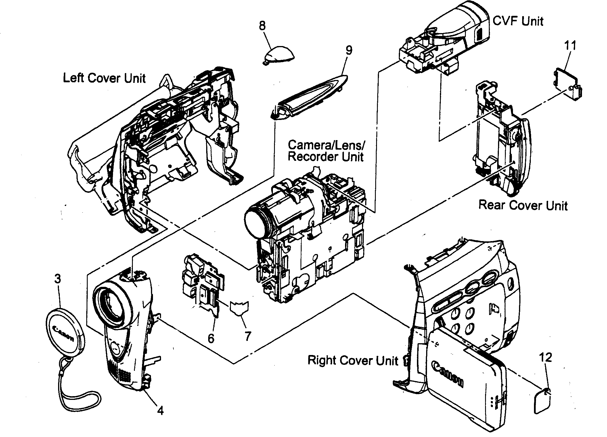 Canon ZR300A casing parts diagram