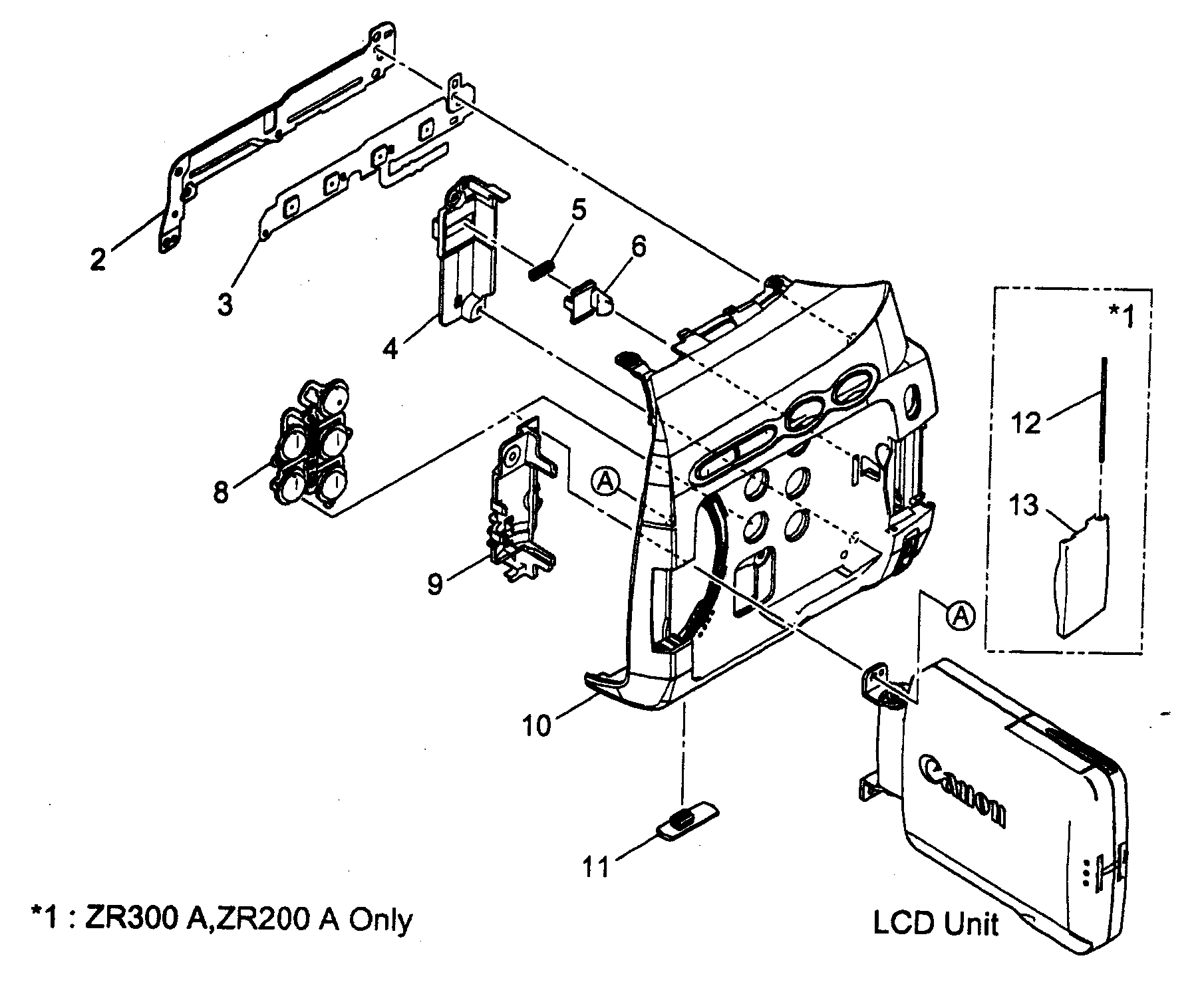 Canon ZR300A right cover unit 2 diagram